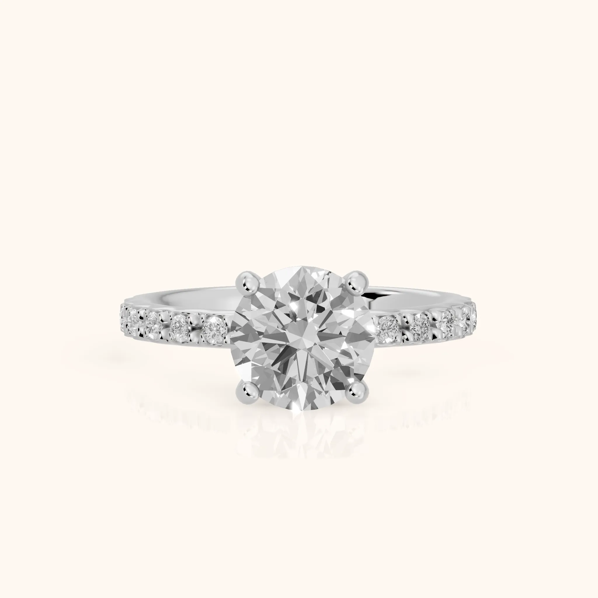 Autumn Statement Pavé Round Diamond Engagement Ring in White Gold — view 1
