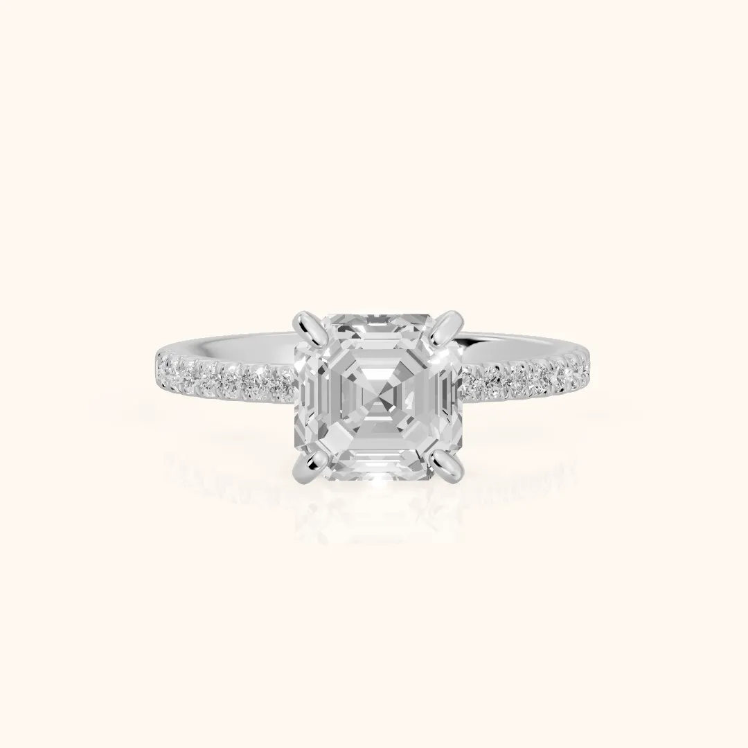 Beth Hidden Halo Pavé Asscher Diamond Engagement Ring in Silver — view 2