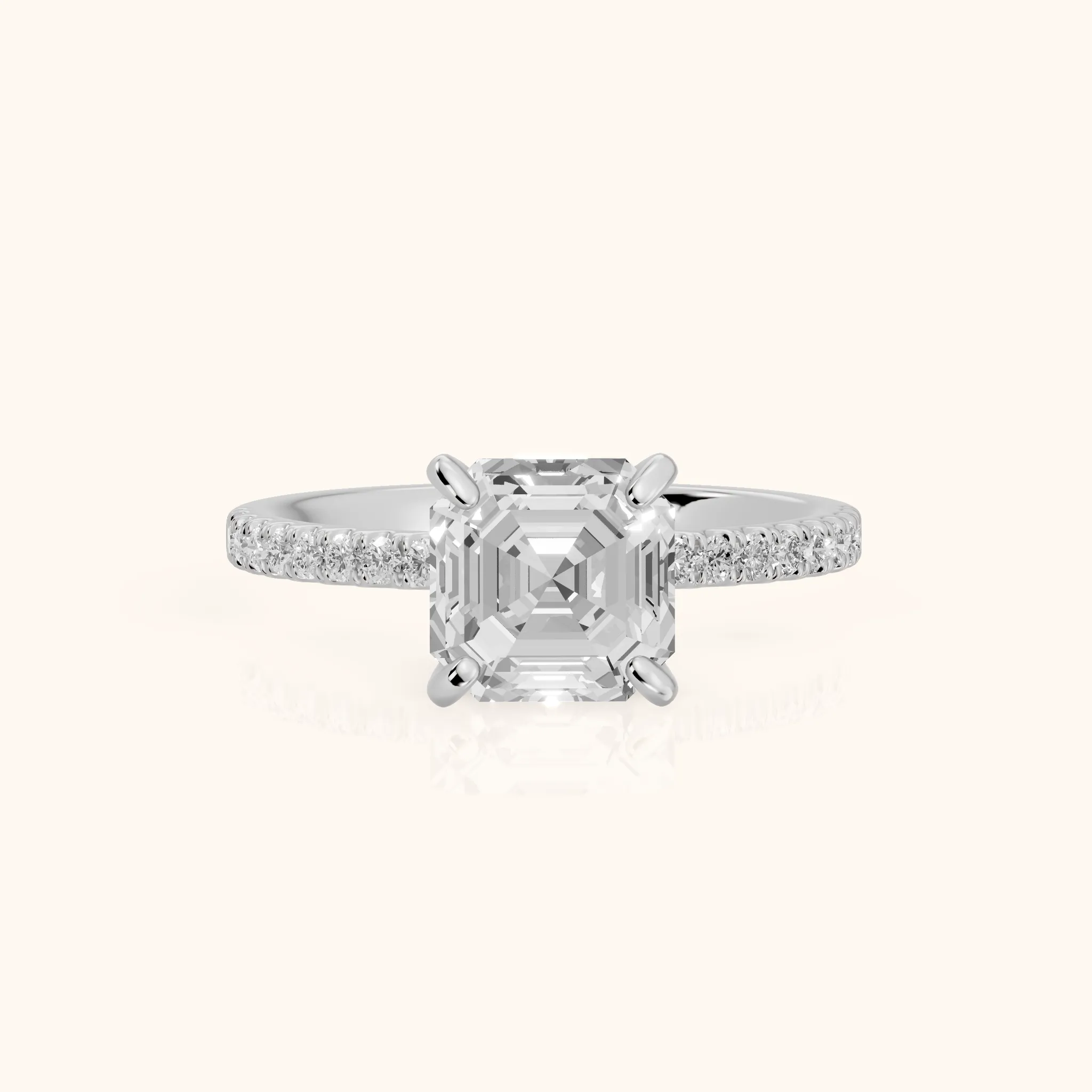 Beth Hidden Halo Pavé Asscher Diamond Engagement Ring in Silver — view 1