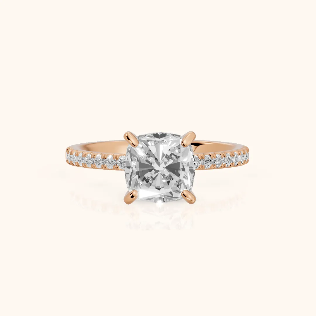 Beth Hidden Halo Pavé Cushion Diamond Engagement Ring in Rose Gold — view 2