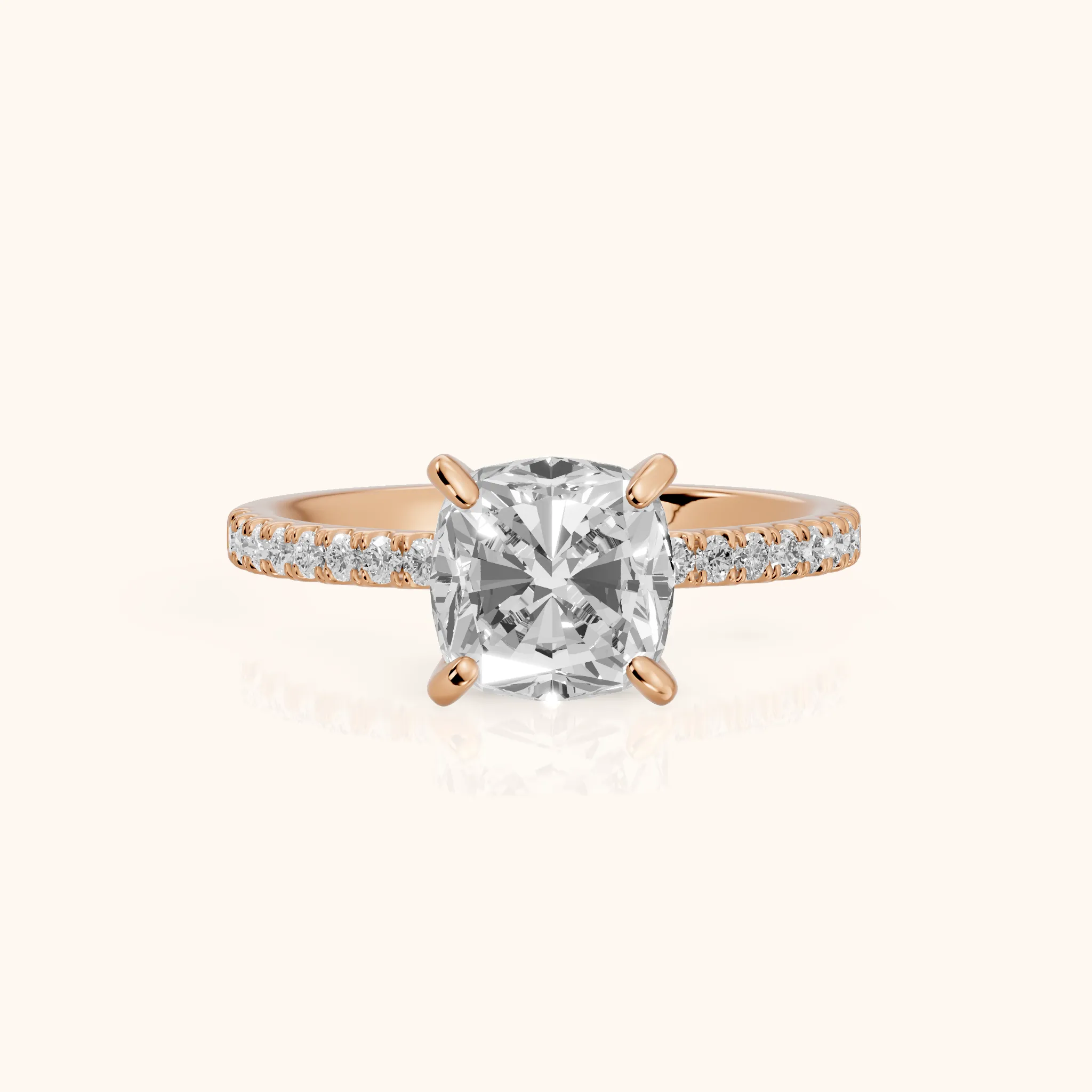 Beth Hidden Halo Pavé Cushion Diamond Engagement Ring in Rose Gold — view 1