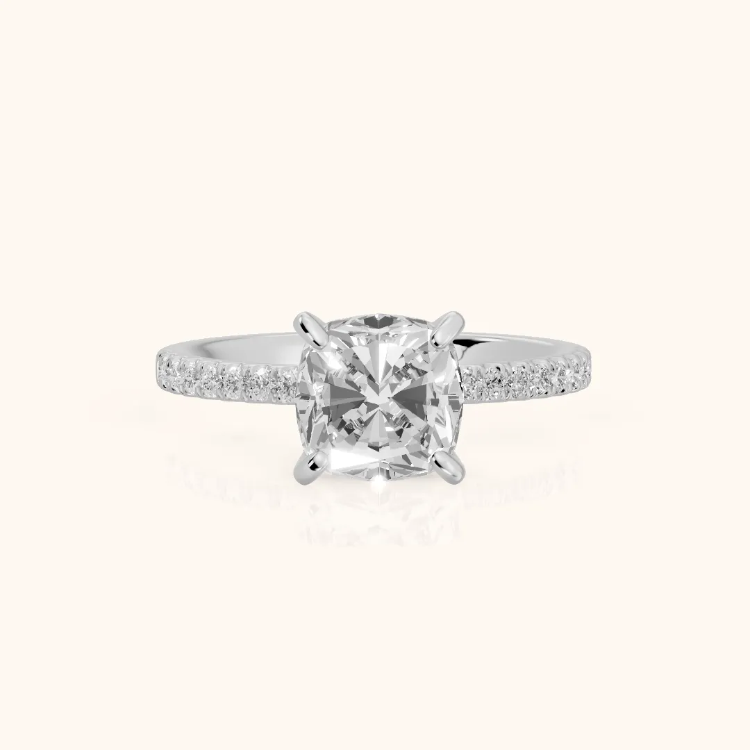 Beth Hidden Halo Pavé Cushion Diamond Engagement Ring in White Gold — view 2