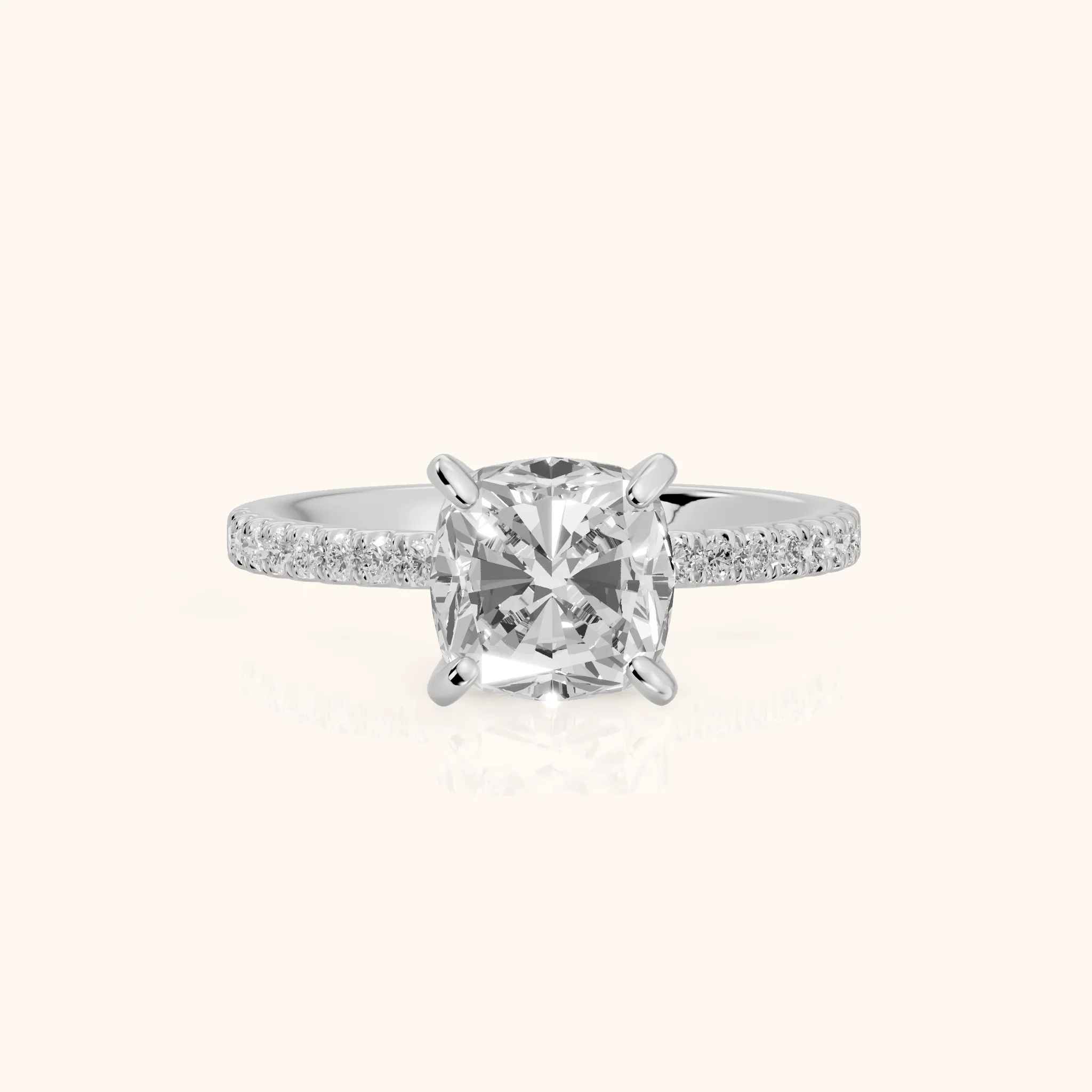 Beth Hidden Halo Pavé Cushion Diamond Engagement Ring in White Gold — view 1