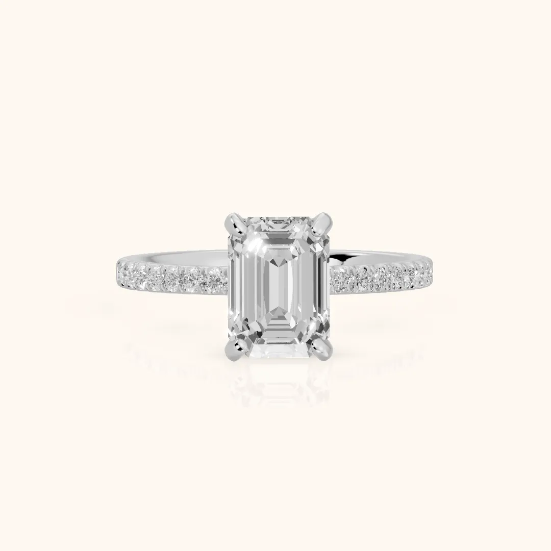 Beth Hidden Halo Pavé Emerald Diamond Engagement Ring in Silver — view 2