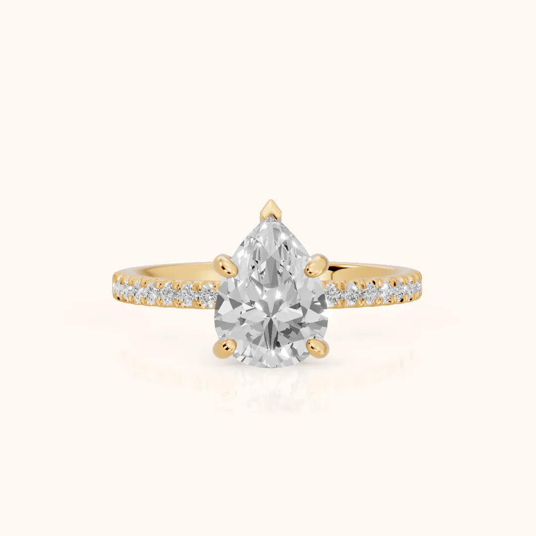Beth Hidden Halo Pavé Pear Diamond Engagement Ring in Yellow Gold — view 2