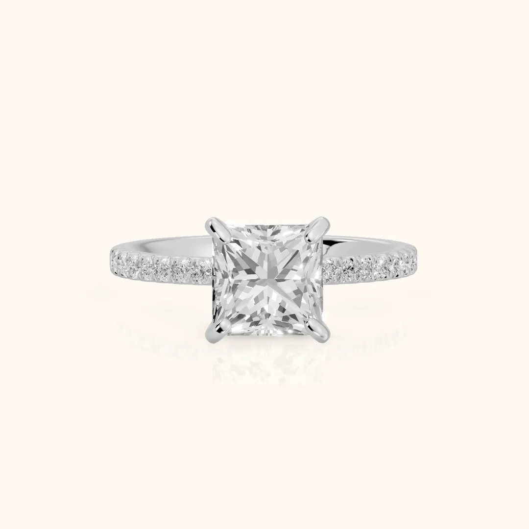 Beth Hidden Halo Pavé Princess Diamond Engagement Ring in Silver — view 2