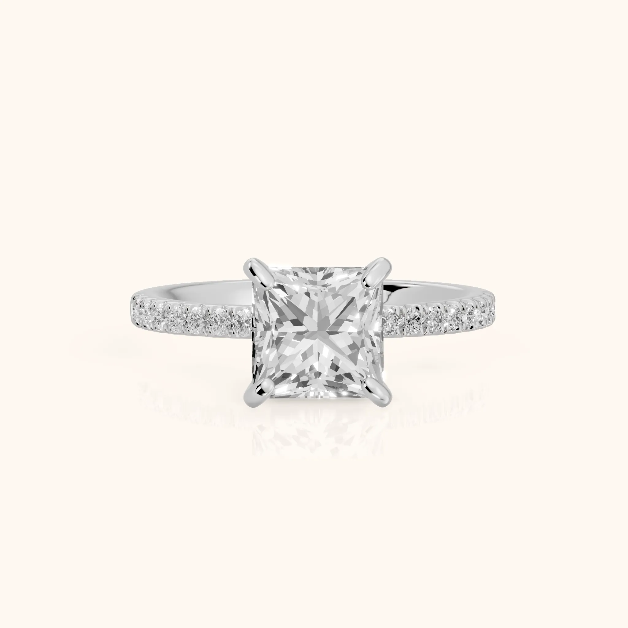 Beth Hidden Halo Pavé Princess Diamond Engagement Ring in Silver — view 1