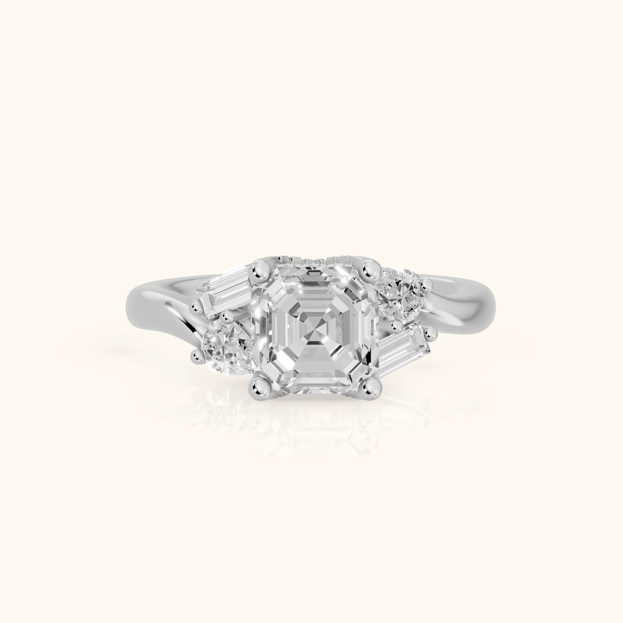 Betty Hidden Halo Cluster Asscher Diamond Engagement Ring in White Gold — view 1