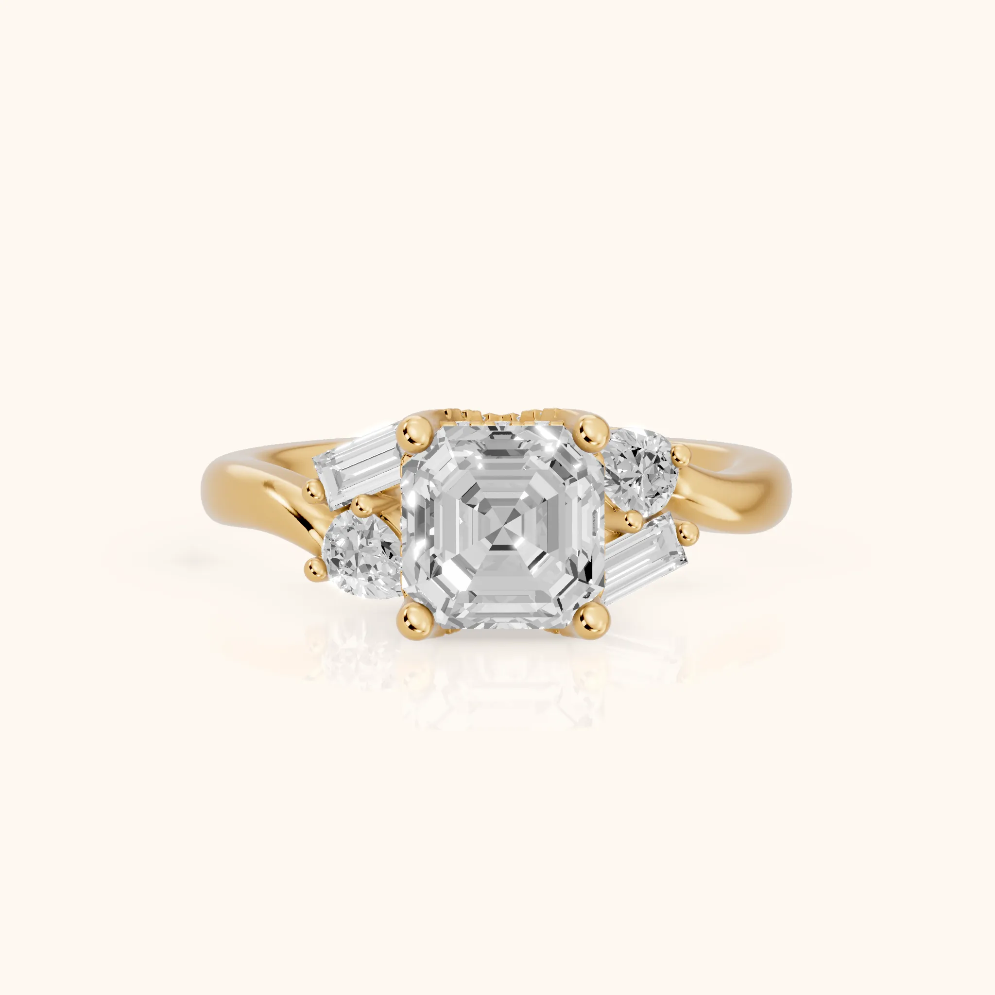 Betty Hidden Halo Cluster Asscher Diamond Engagement Ring in Yellow Gold — view 1