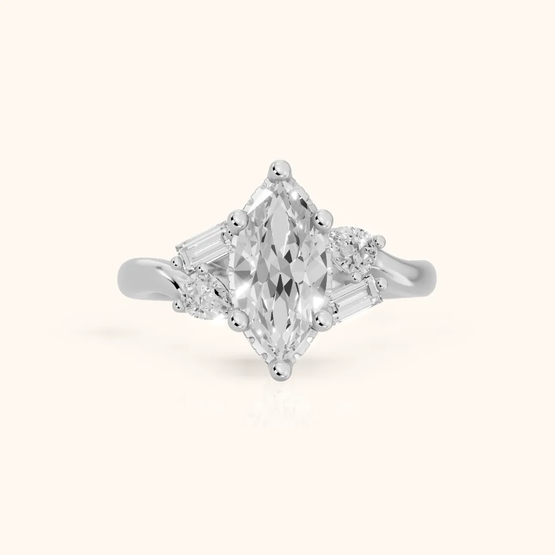 Betty Hidden Halo Cluster Marquise Diamond Engagement Ring in White Gold — view 2