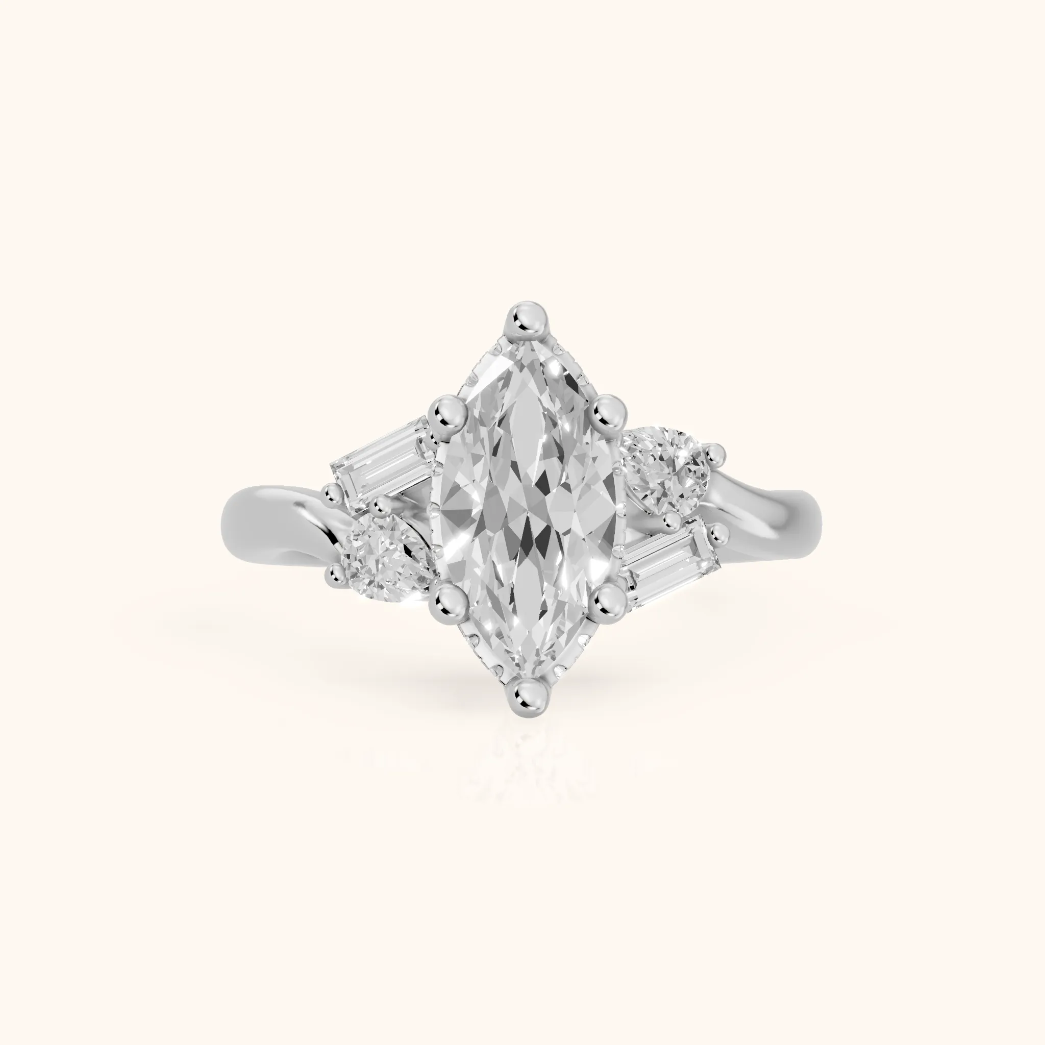 Betty Hidden Halo Cluster Marquise Diamond Engagement Ring in White Gold — view 1