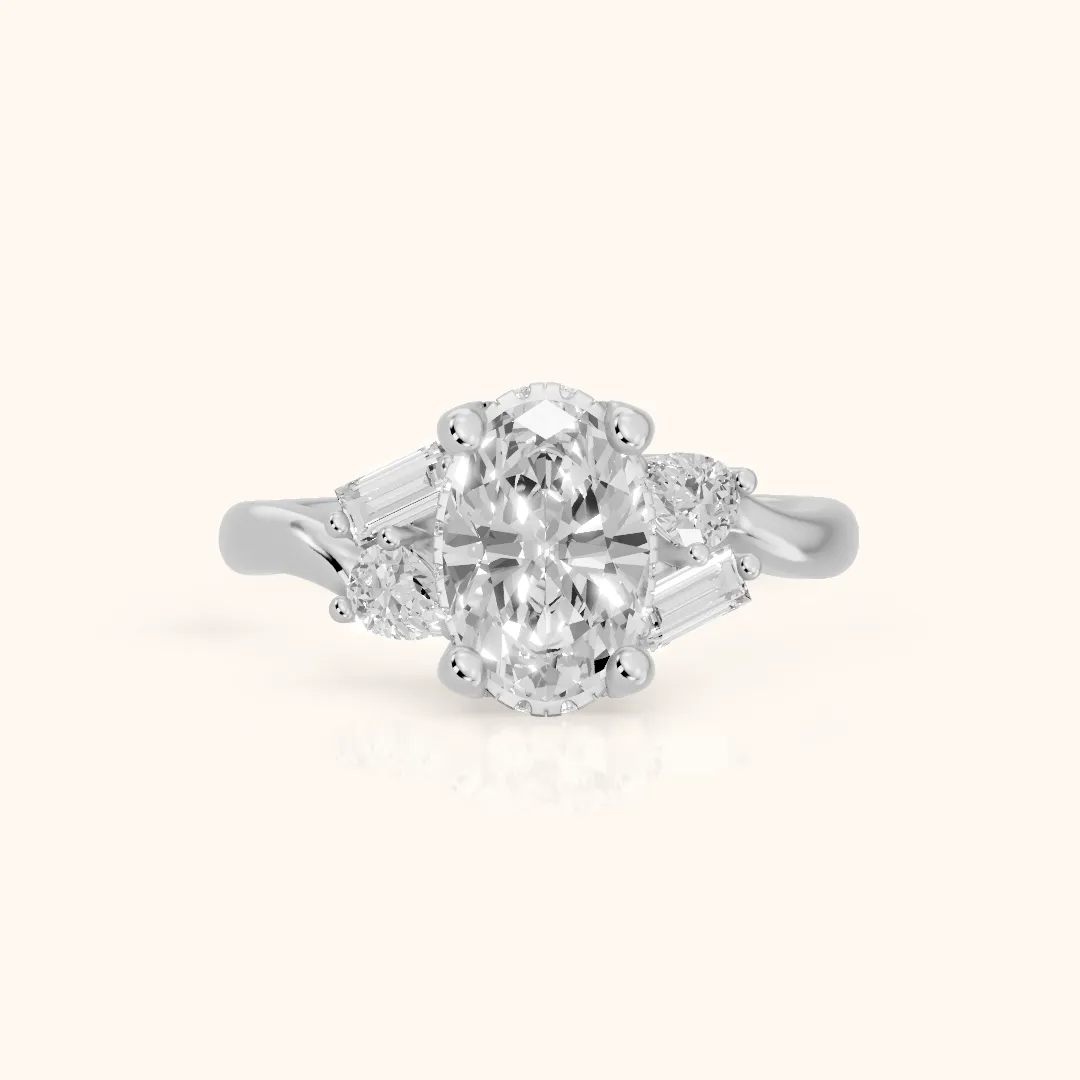 Betty Hidden Halo Cluster Oval Diamond Engagement Ring in Silver — view 2