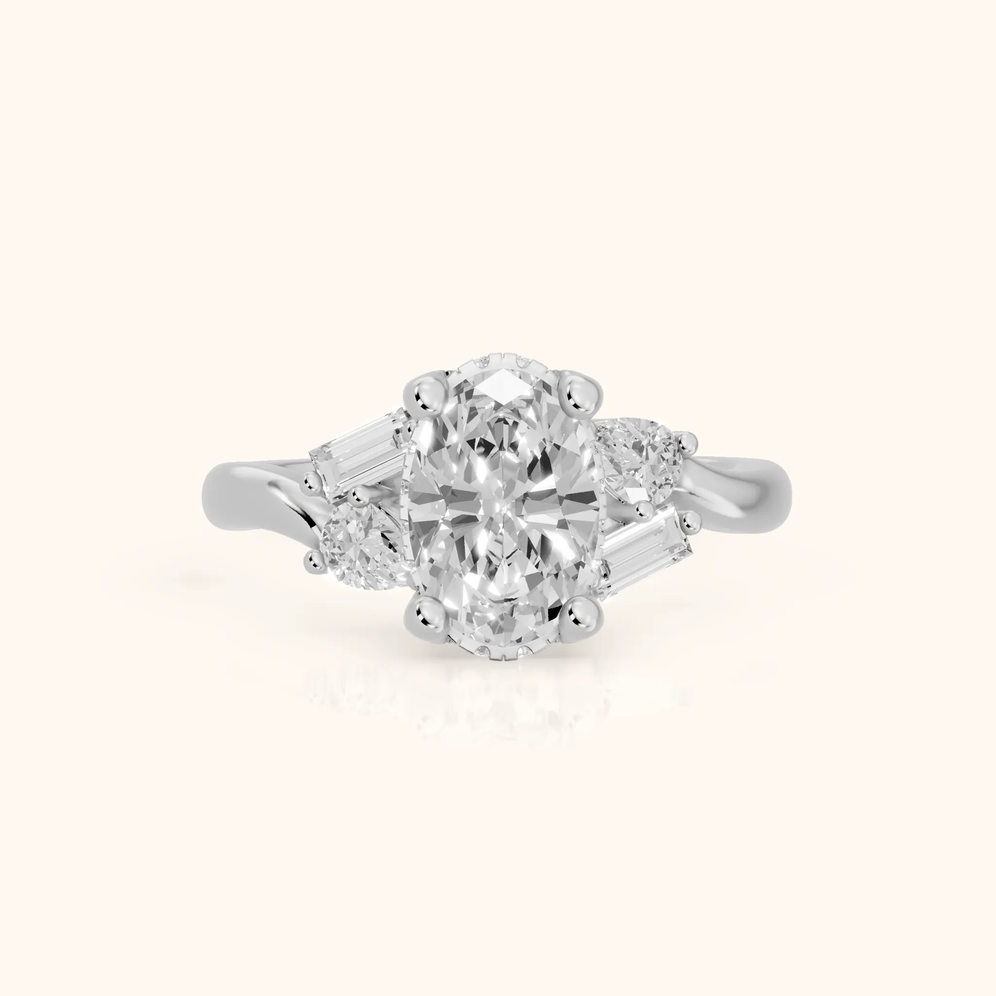 Betty Hidden Halo Cluster Oval Diamond Engagement Ring in Silver — view 1