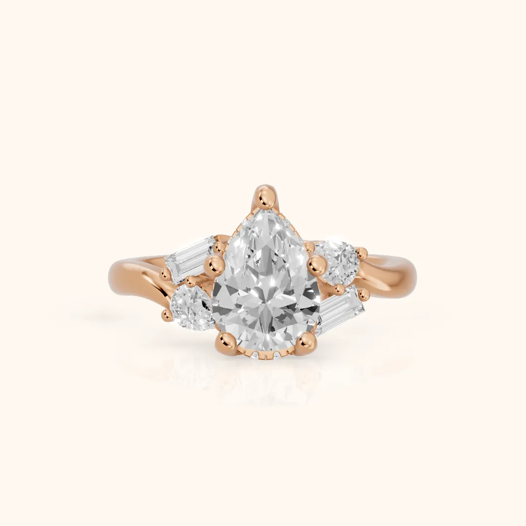 Betty Hidden Halo Cluster Pear Diamond Engagement Ring in Rose Gold — view 2