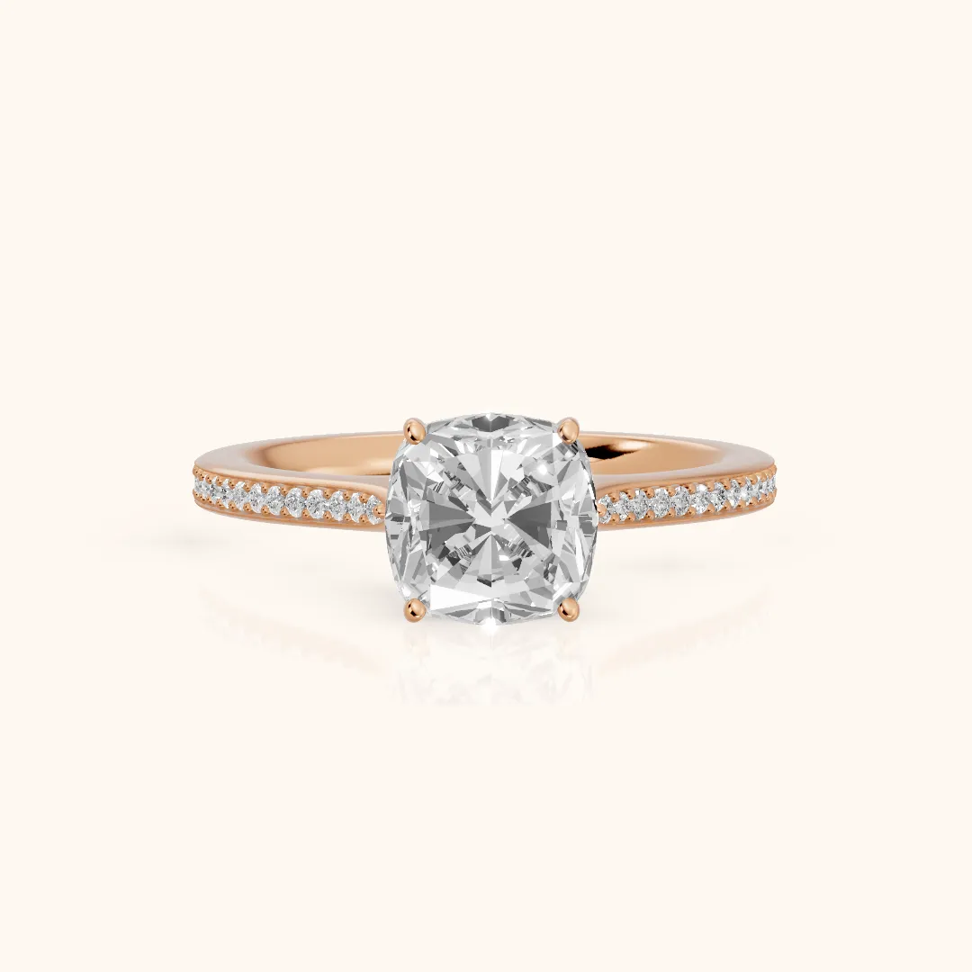Becky Hidden Halo Cathedral Cushion Diamond Engagement Ring in Rose Gold — view 2