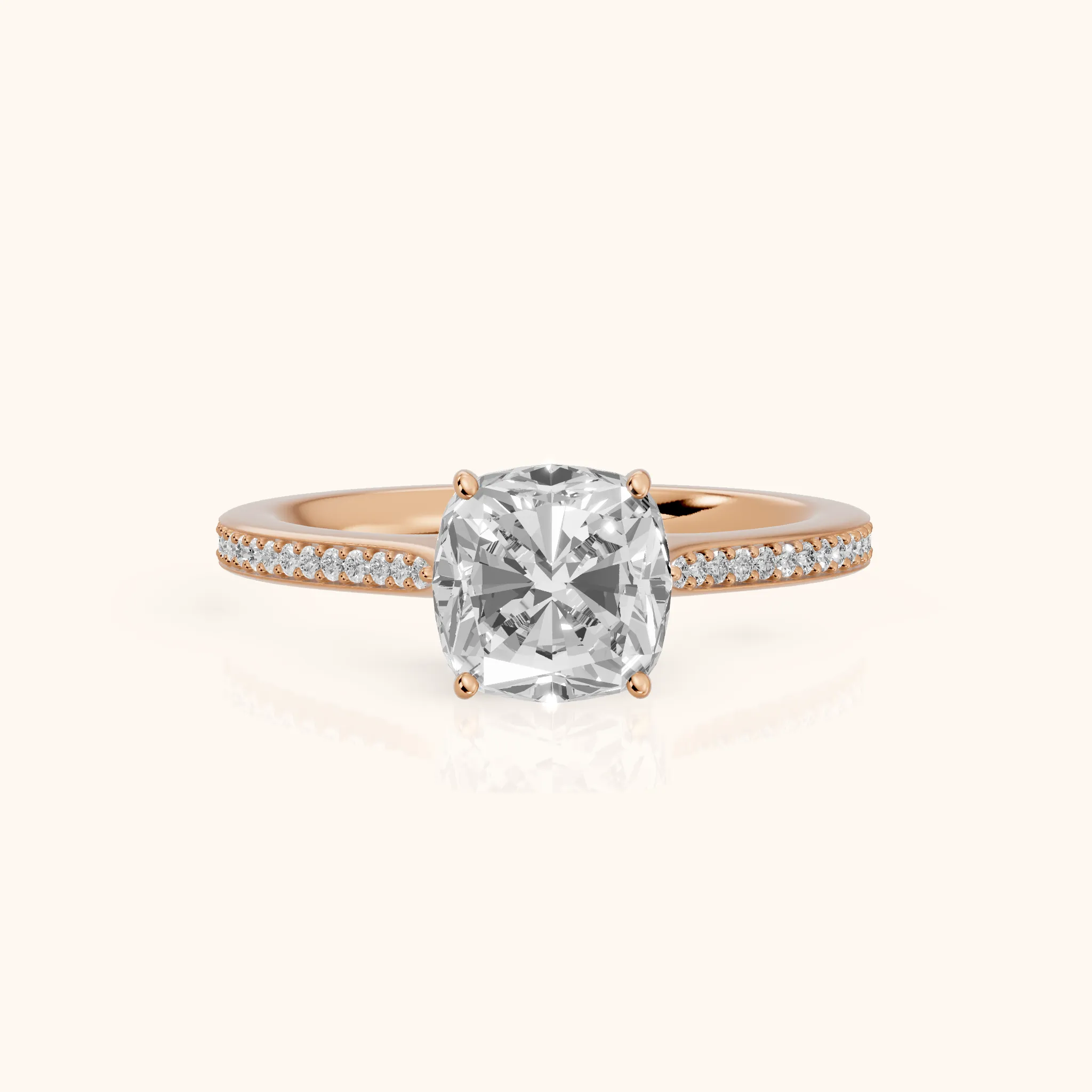 Becky Hidden Halo Cathedral Cushion Diamond Engagement Ring in Rose Gold — view 1