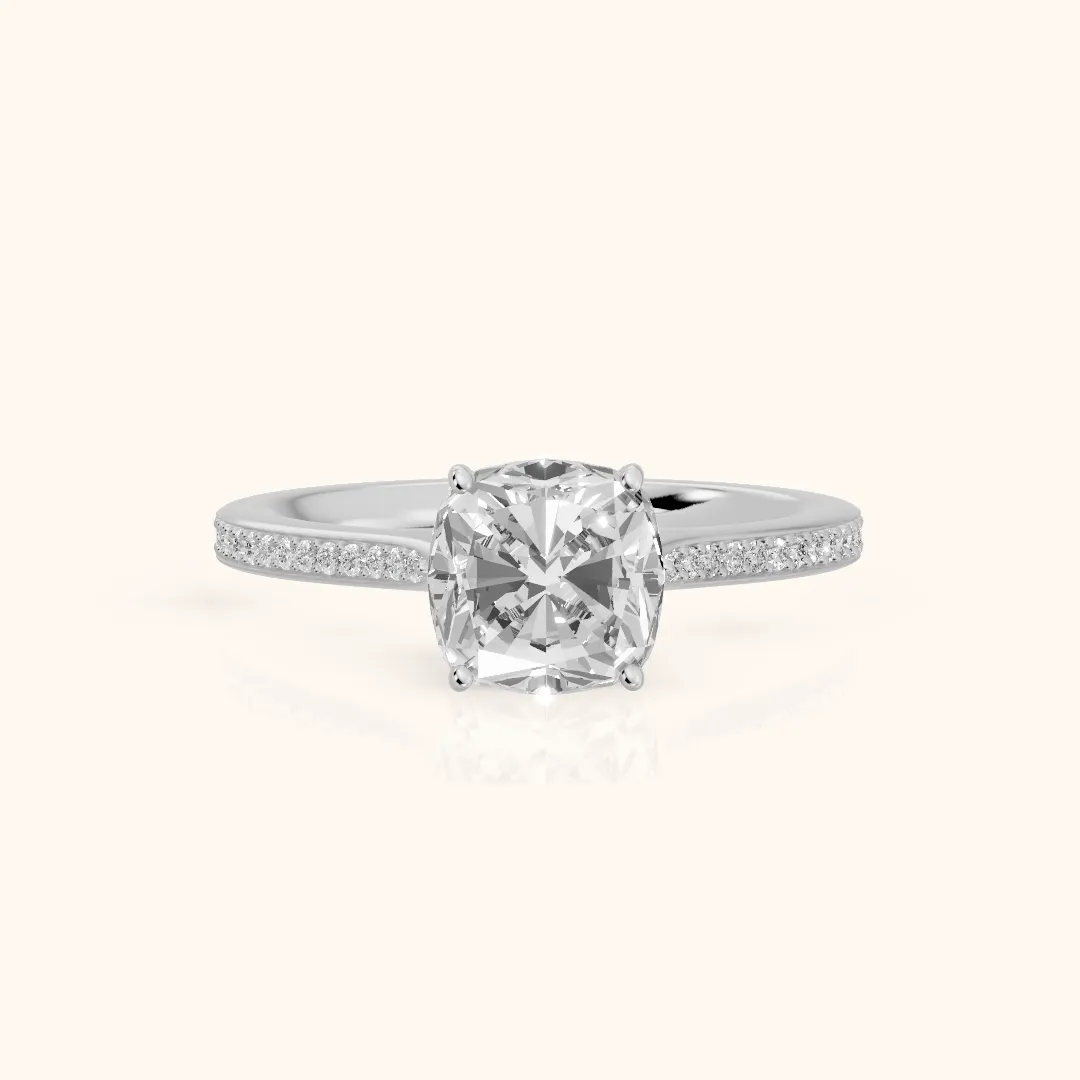 Becky Hidden Halo Cathedral Cushion Diamond Engagement Ring in Platinum — view 2
