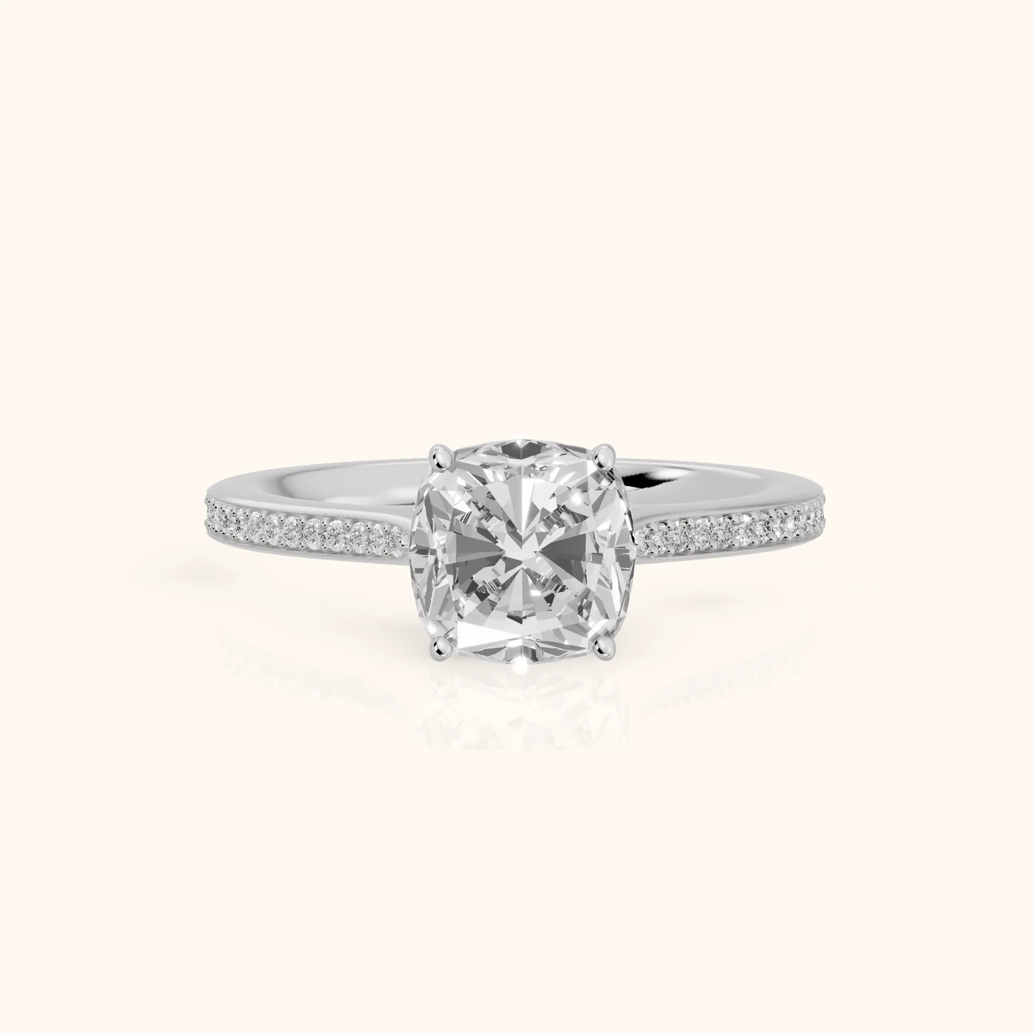 Becky Hidden Halo Cathedral Cushion Diamond Engagement Ring in Platinum — view 1