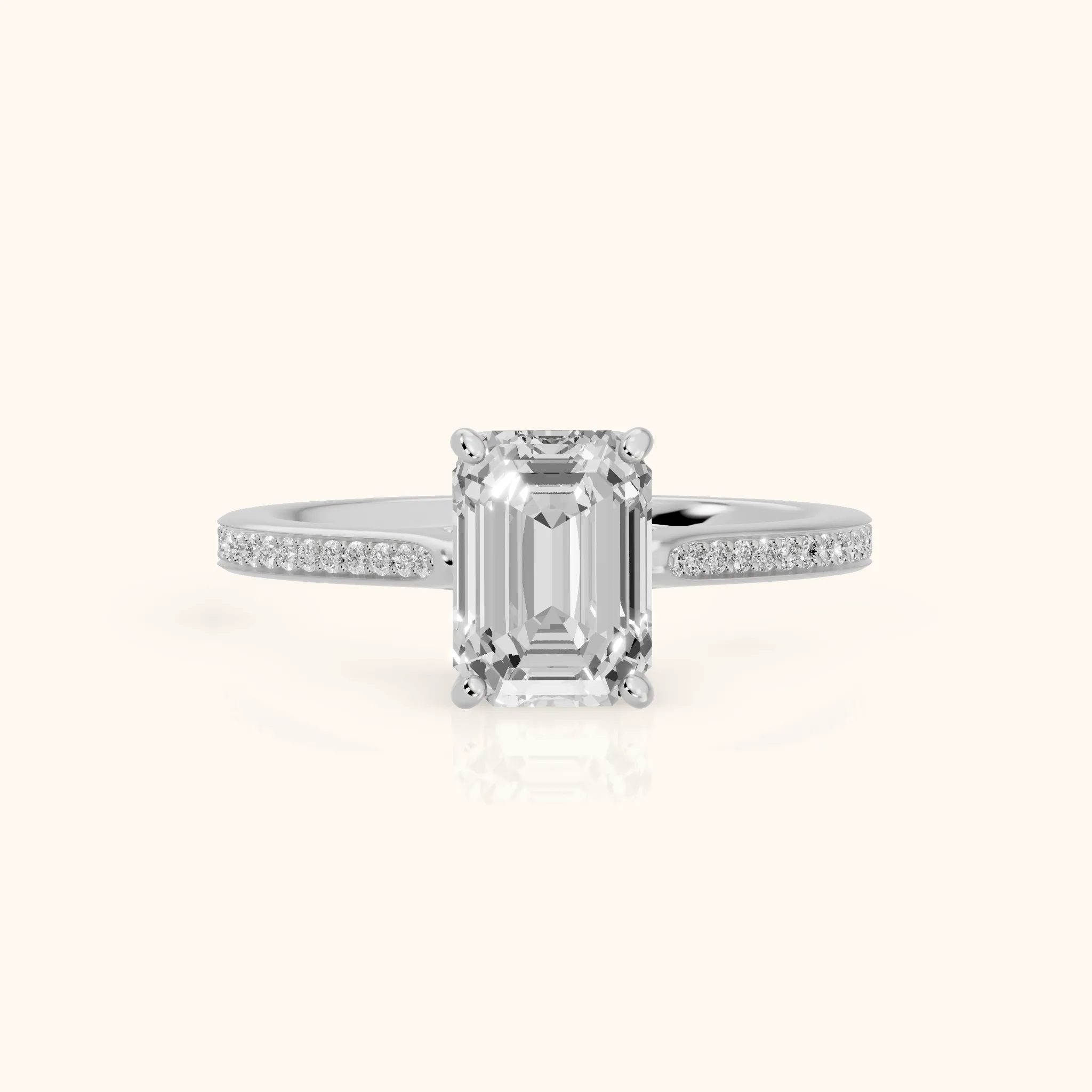 Becky Hidden Halo Cathedral Emerald Diamond Engagement Ring in White Gold — view 1