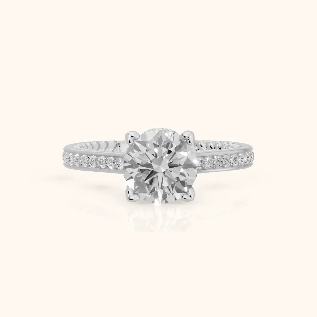 Bess Hidden Halo Rope Round Diamond Engagement Ring in Silver — view 2