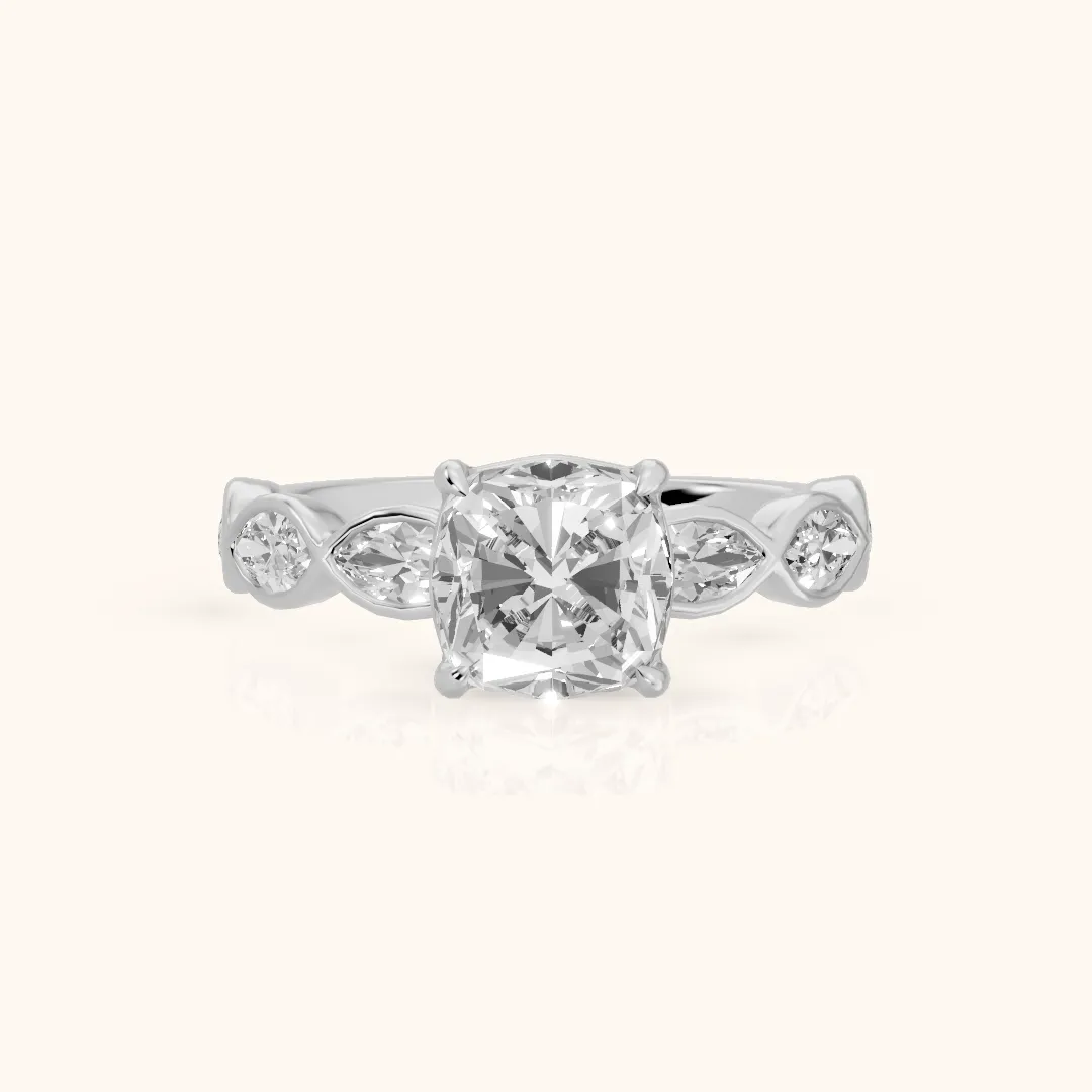 Bonnie Vine Bezel Cushion Diamond Engagement Ring in Silver — view 2