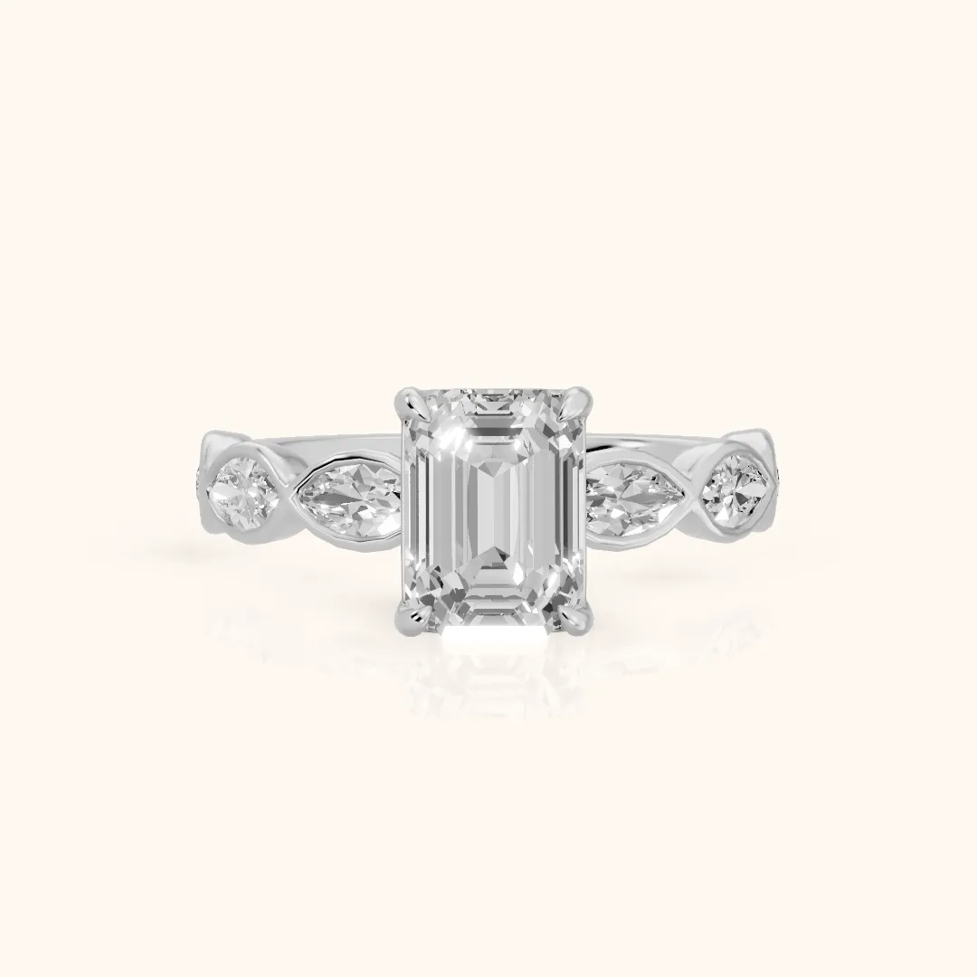 Bonnie Vine Bezel Emerald Diamond Engagement Ring in Silver — view 2