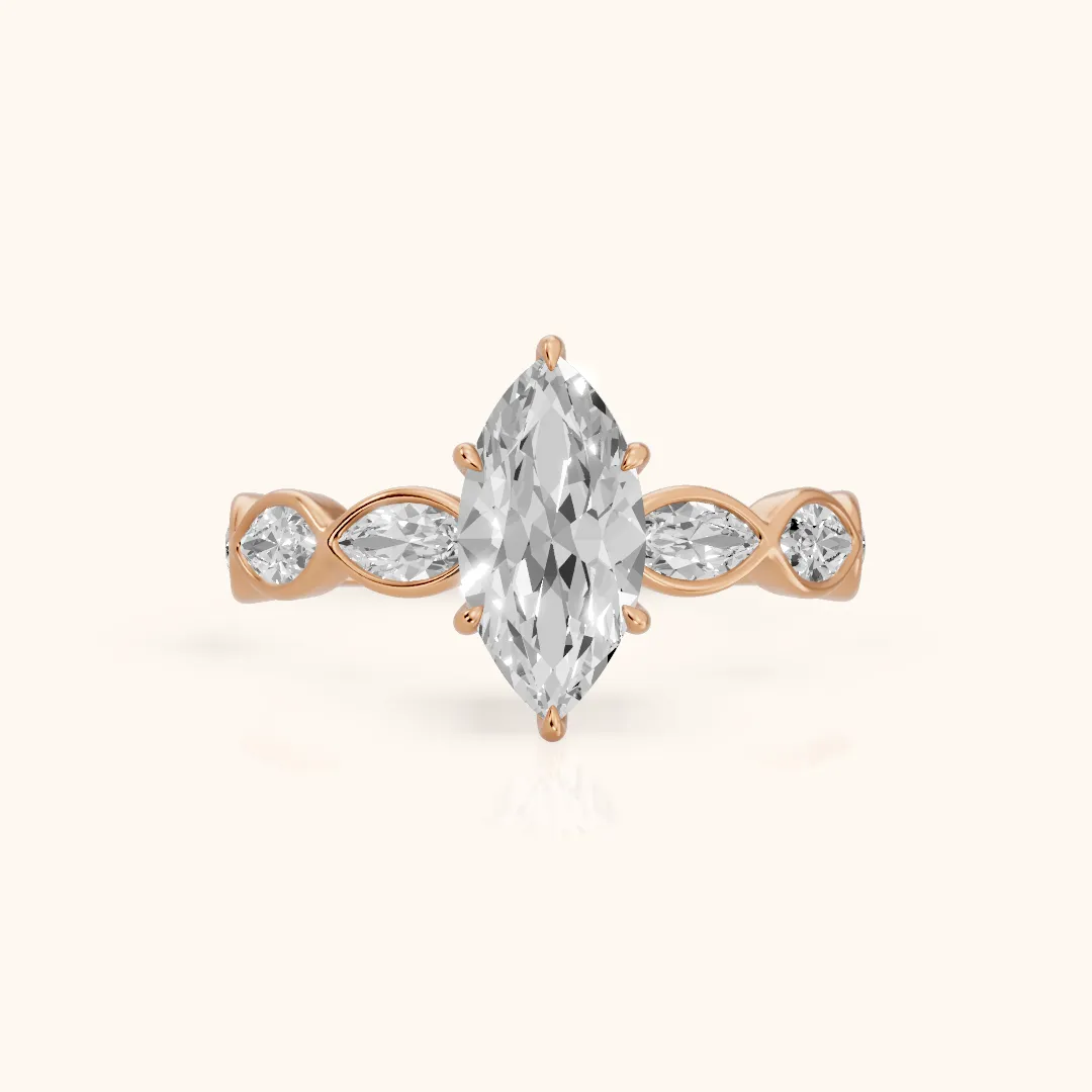 Bonnie Vine Bezel Marquise Diamond Engagement Ring in Rose Gold — view 2