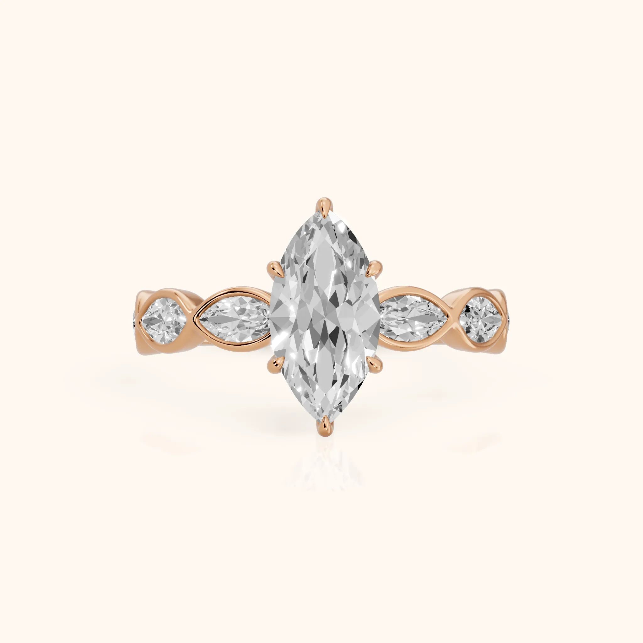 Bonnie Vine Bezel Marquise Diamond Engagement Ring in Rose Gold — view 1