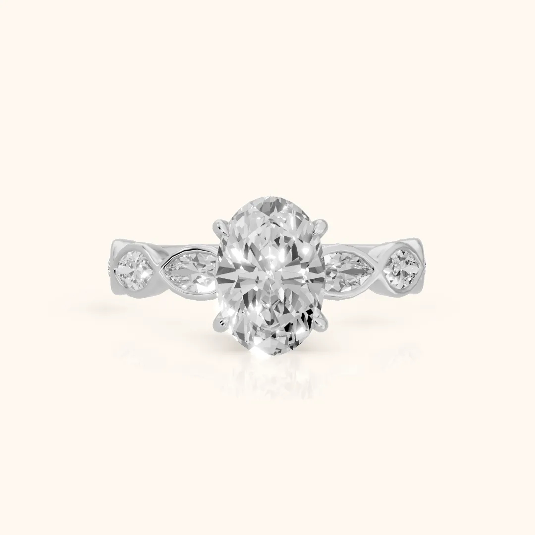 Bonnie Vine Bezel Oval Diamond Engagement Ring in Silver — view 2