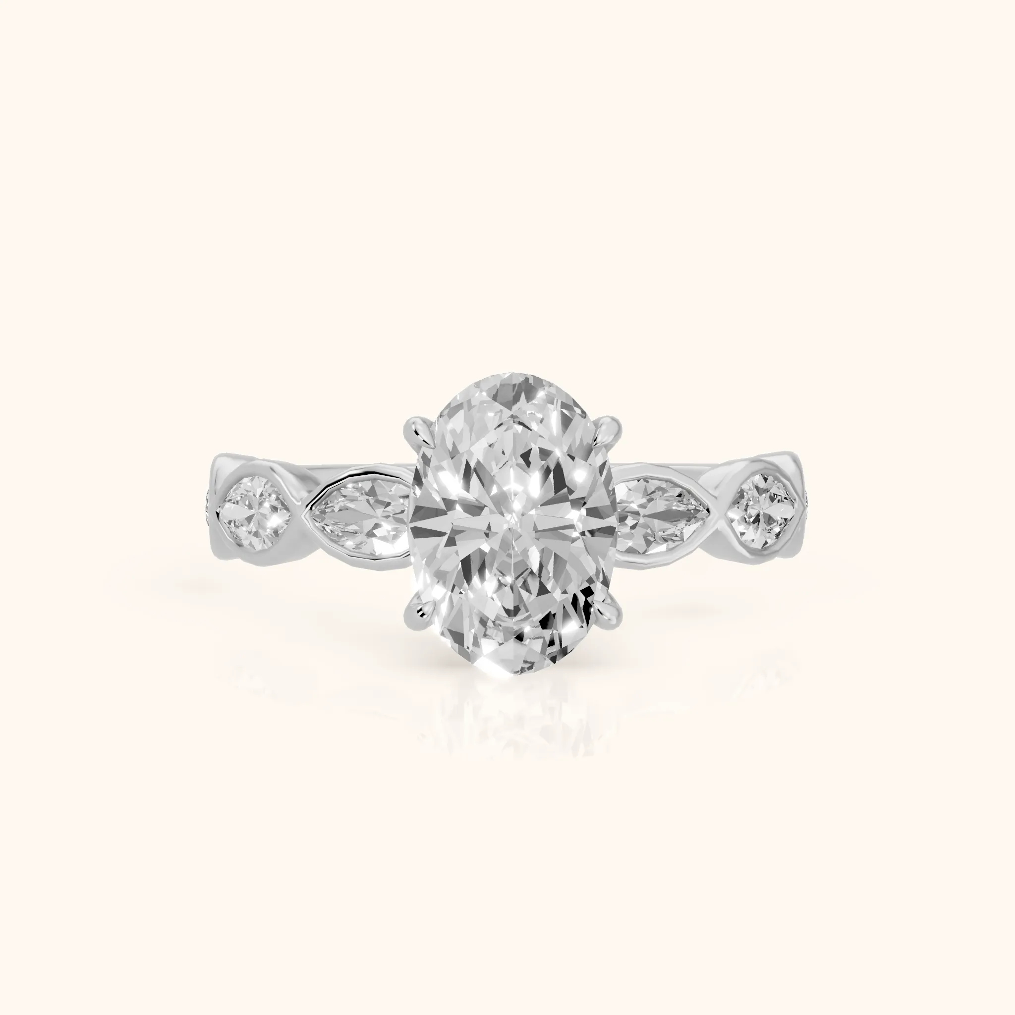 Bonnie Vine Bezel Oval Diamond Engagement Ring in Silver — view 1