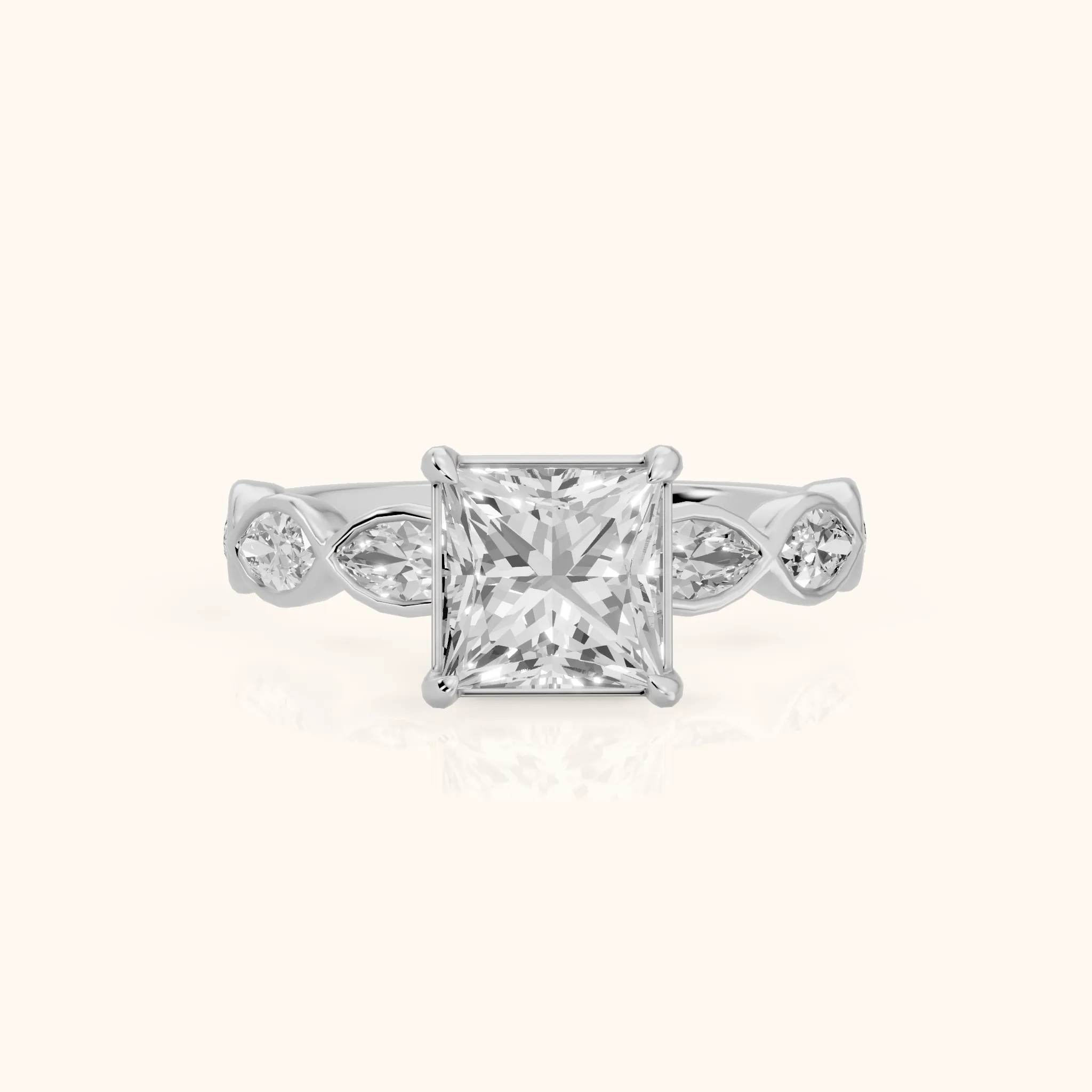 Bonnie Vine Bezel Princess Diamond Engagement Ring in Silver — view 1