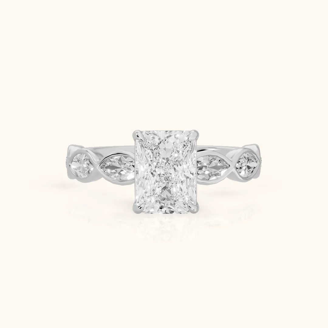 Bonnie Vine Bezel Radiant Diamond Engagement Ring in Silver — view 2