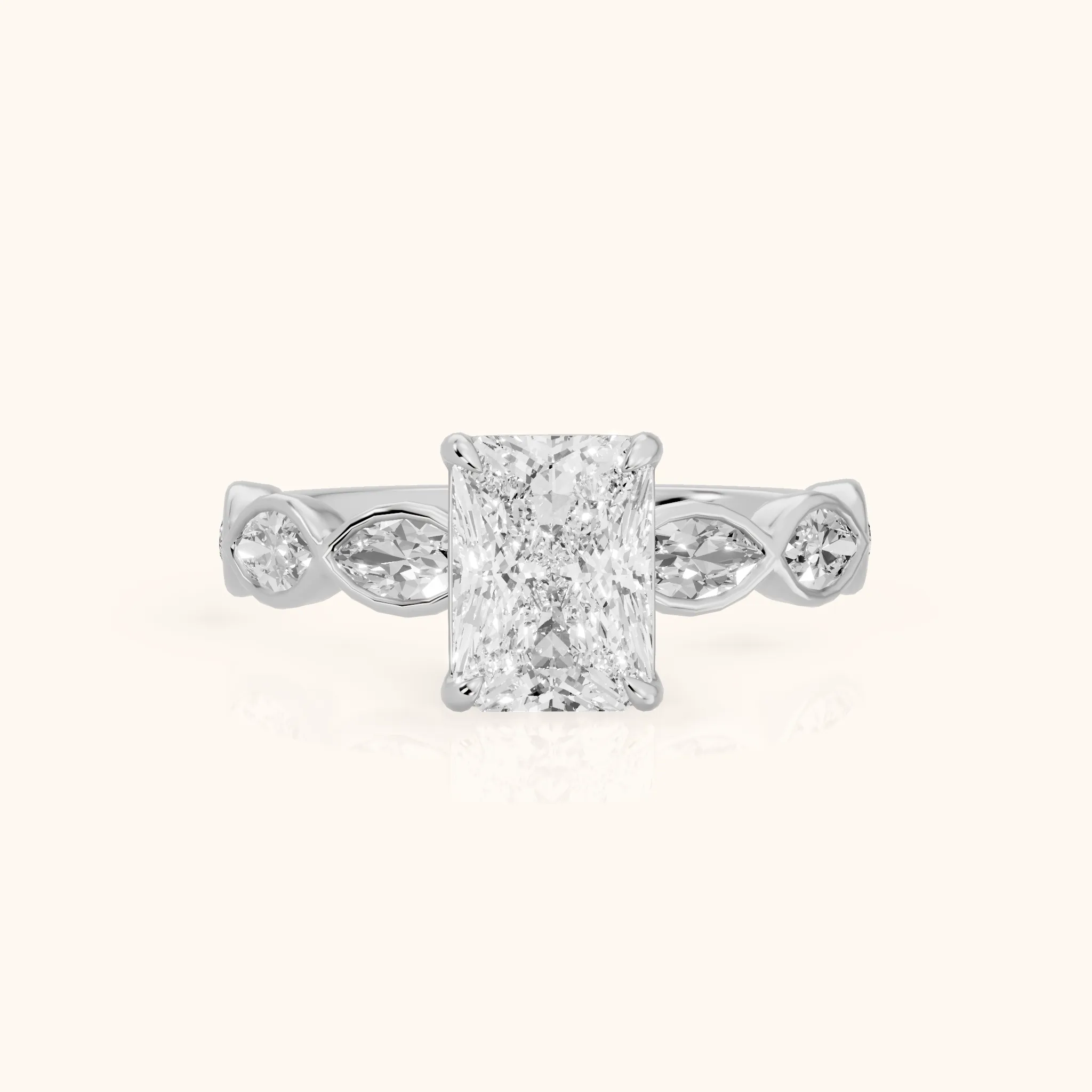 Bonnie Vine Bezel Radiant Diamond Engagement Ring in Silver — view 1