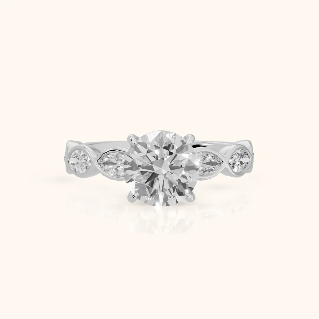 Bonnie Vine Bezel Round Diamond Engagement Ring in Silver — view 2