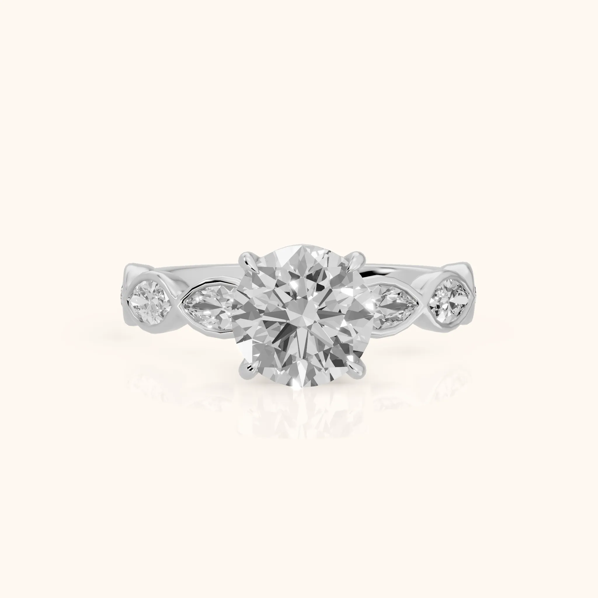 Bonnie Vine Bezel Round Diamond Engagement Ring in Silver — view 1