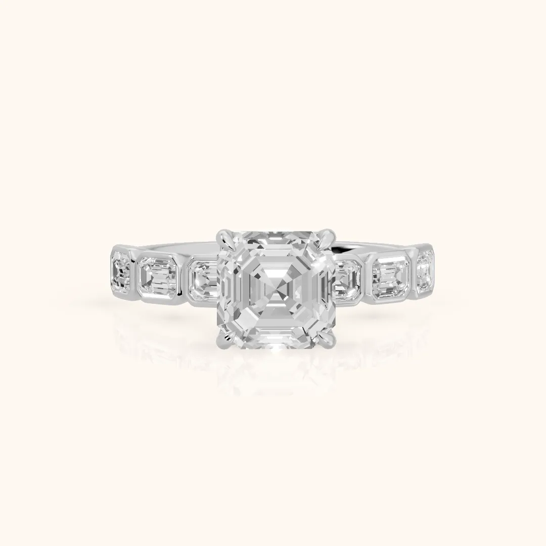 Carol Half Bezel Asscher Diamond Engagement Ring in White Gold — view 2