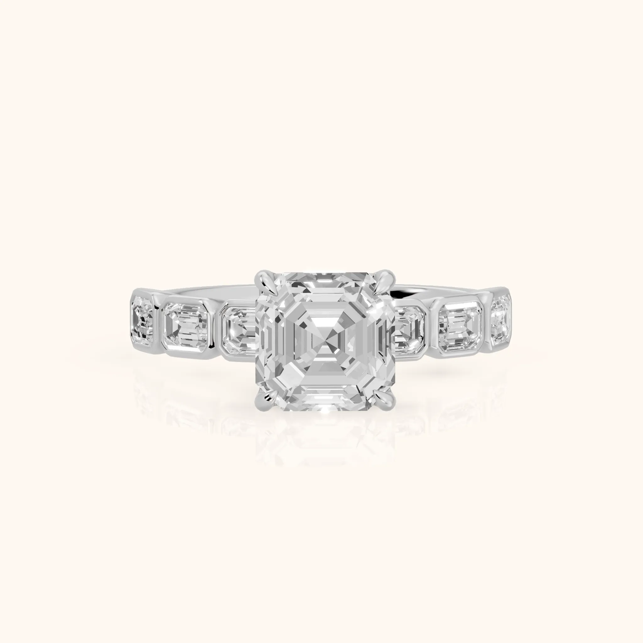 Carol Half Bezel Asscher Diamond Engagement Ring in White Gold — view 1