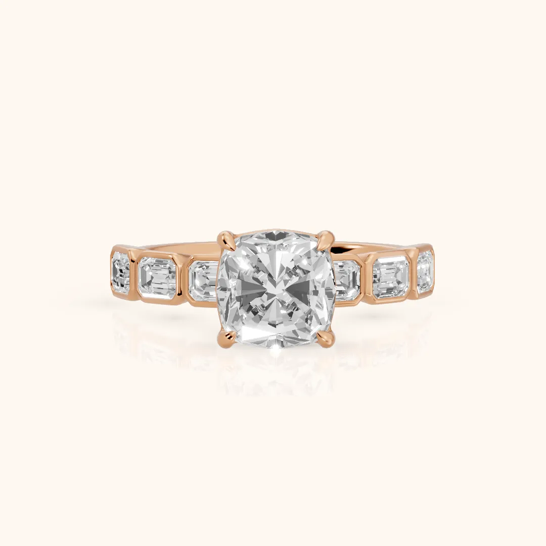 Carol Half Bezel Cushion Diamond Engagement Ring in Rose Gold — view 2