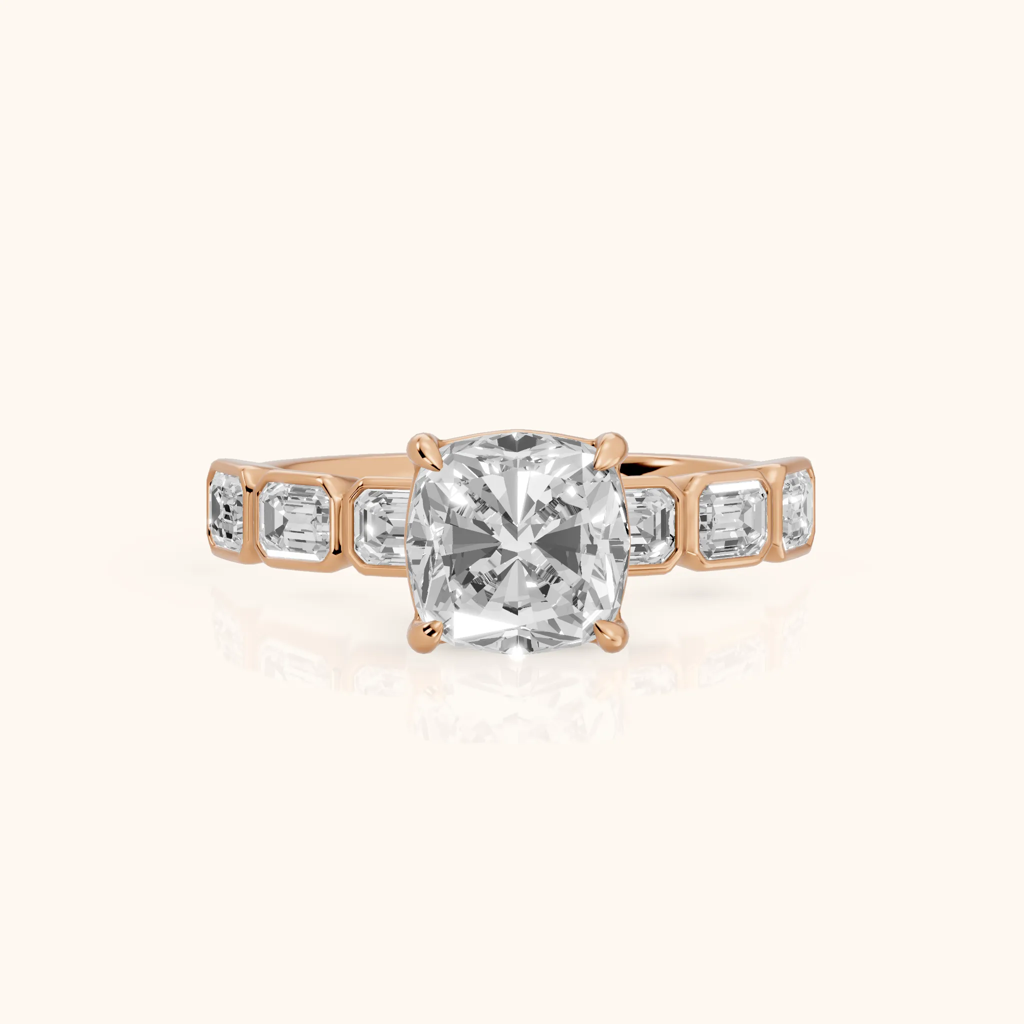 Carol Half Bezel Cushion Diamond Engagement Ring in Rose Gold — view 1