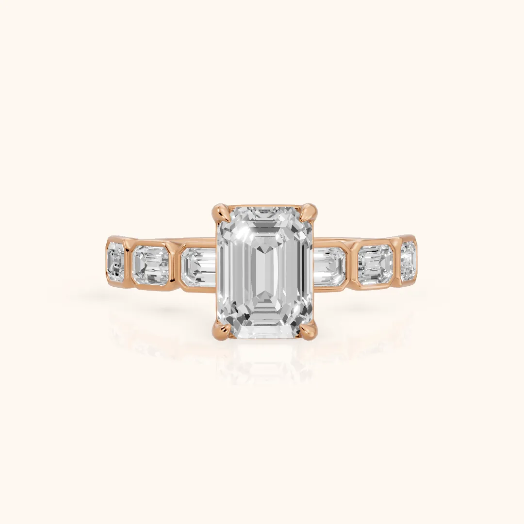 Carol Half Bezel Emerald Diamond Engagement Ring in Rose Gold — view 2