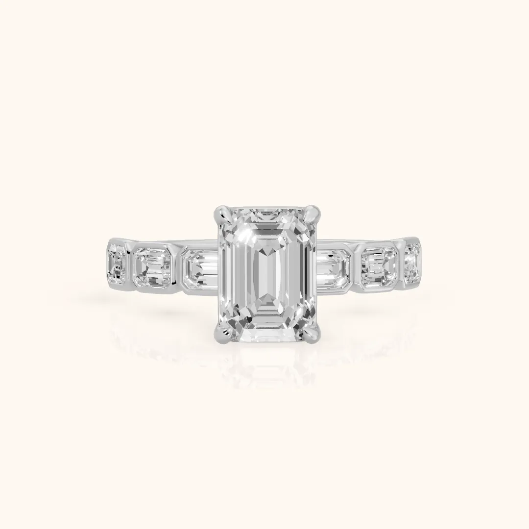 Carol Half Bezel Emerald Diamond Engagement Ring in Silver — view 2