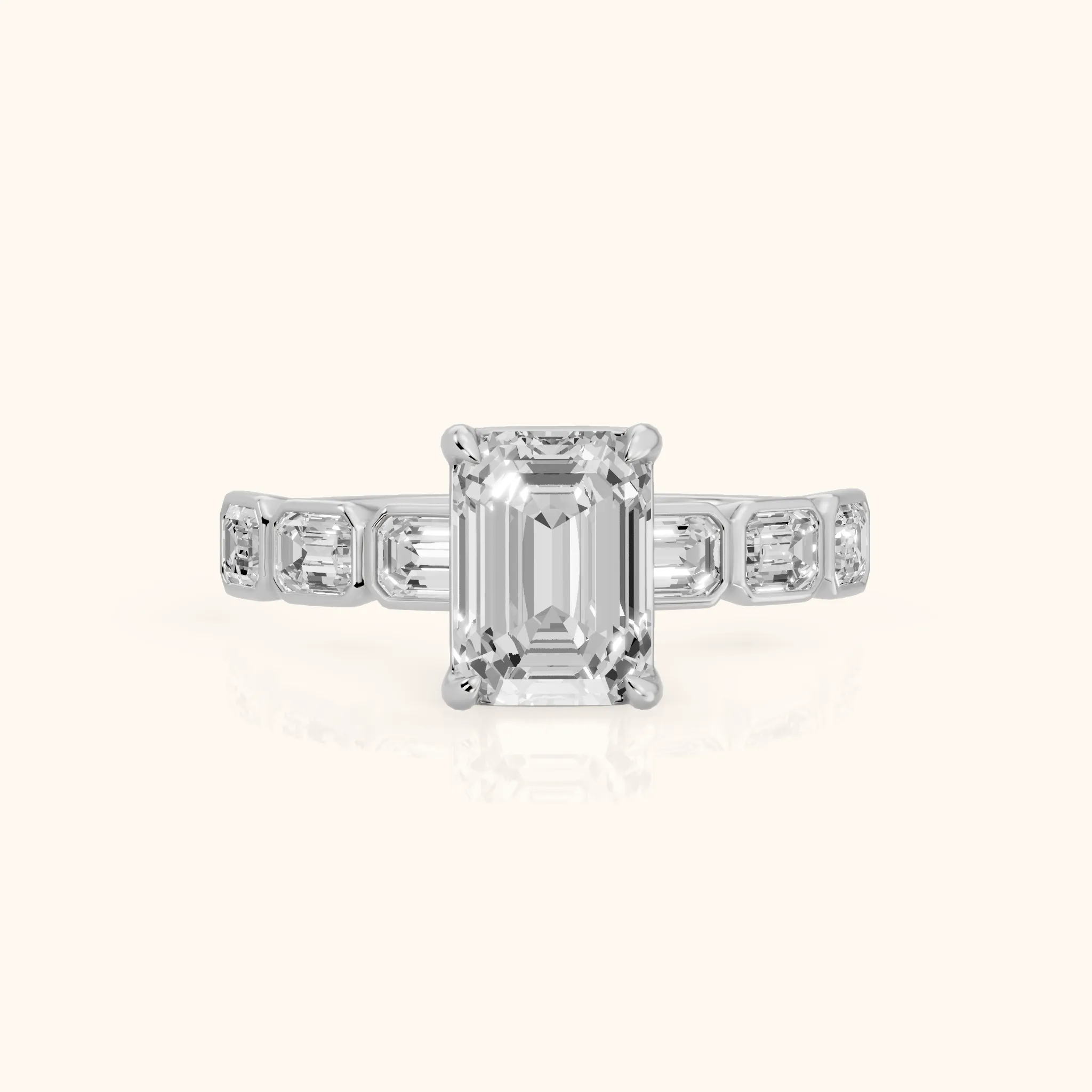 Carol Half Bezel Emerald Diamond Engagement Ring in Silver — view 1