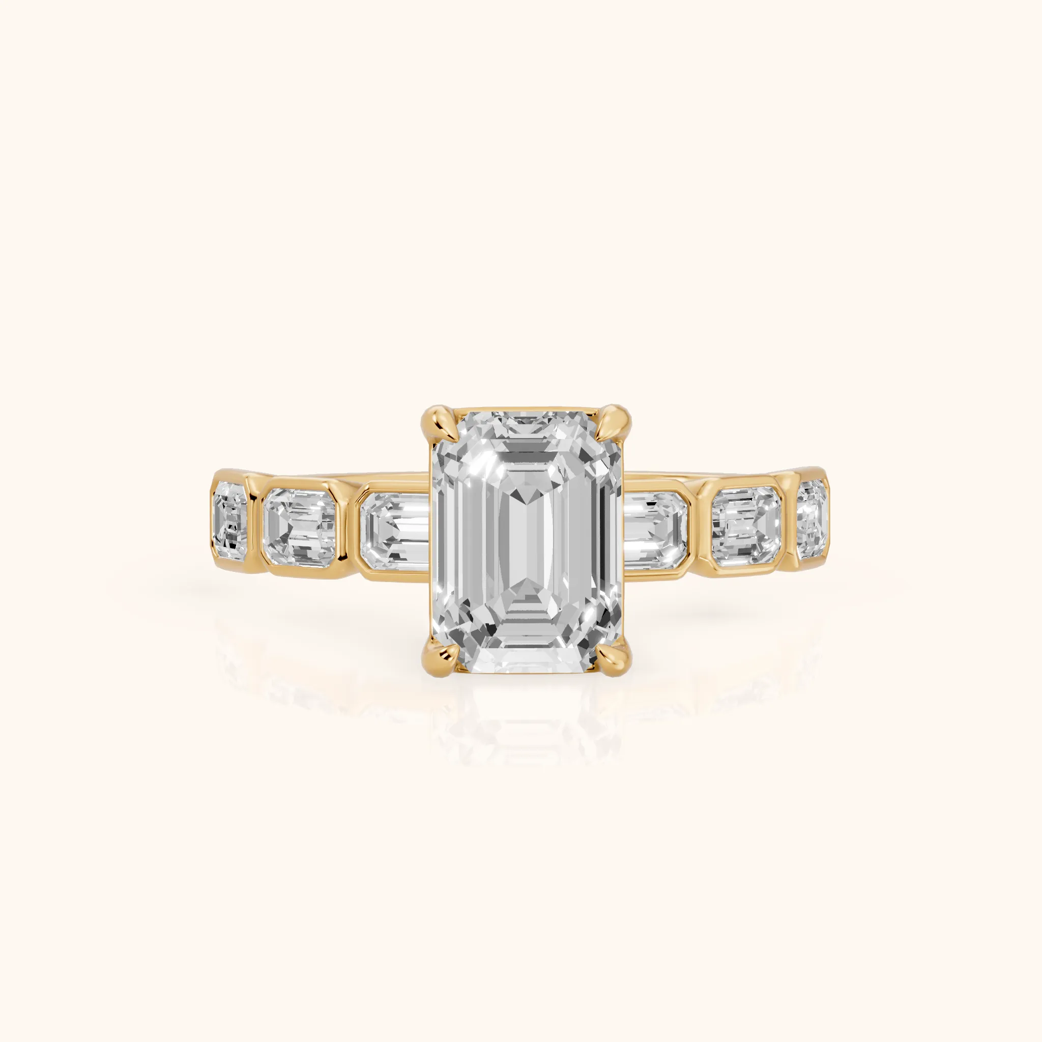 Carol Half Bezel Emerald Diamond Engagement Ring in Yellow Gold — view 1