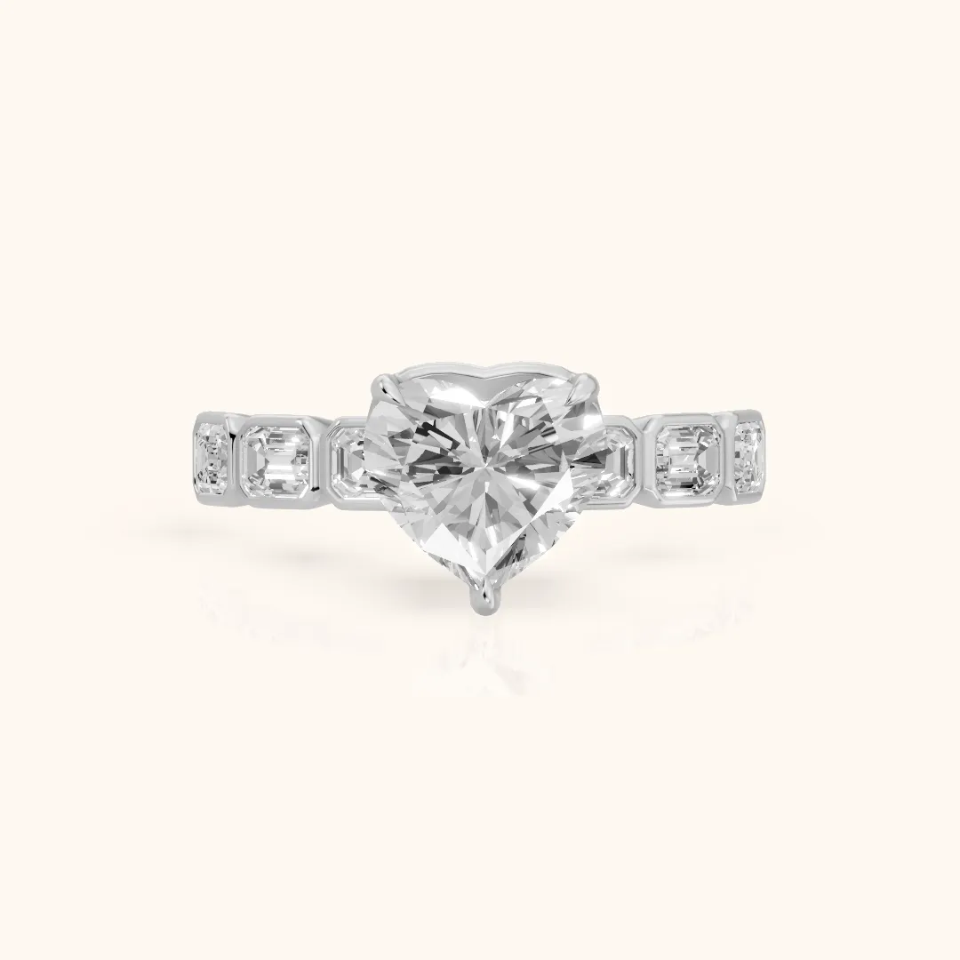 Carol Half Bezel Heart Diamond Engagement Ring in Silver — view 2