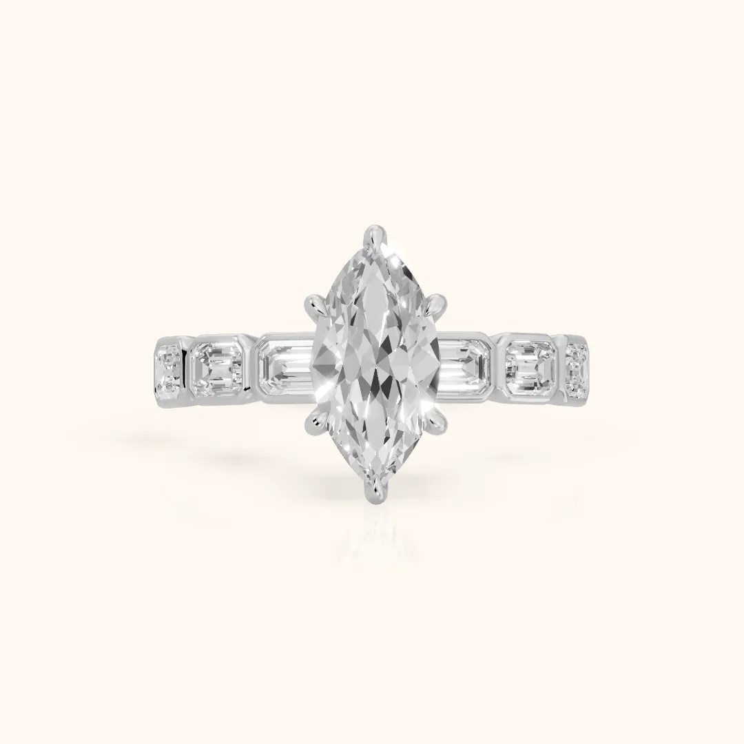 Carol Half Bezel Marquise Diamond Engagement Ring in Platinum — view 2