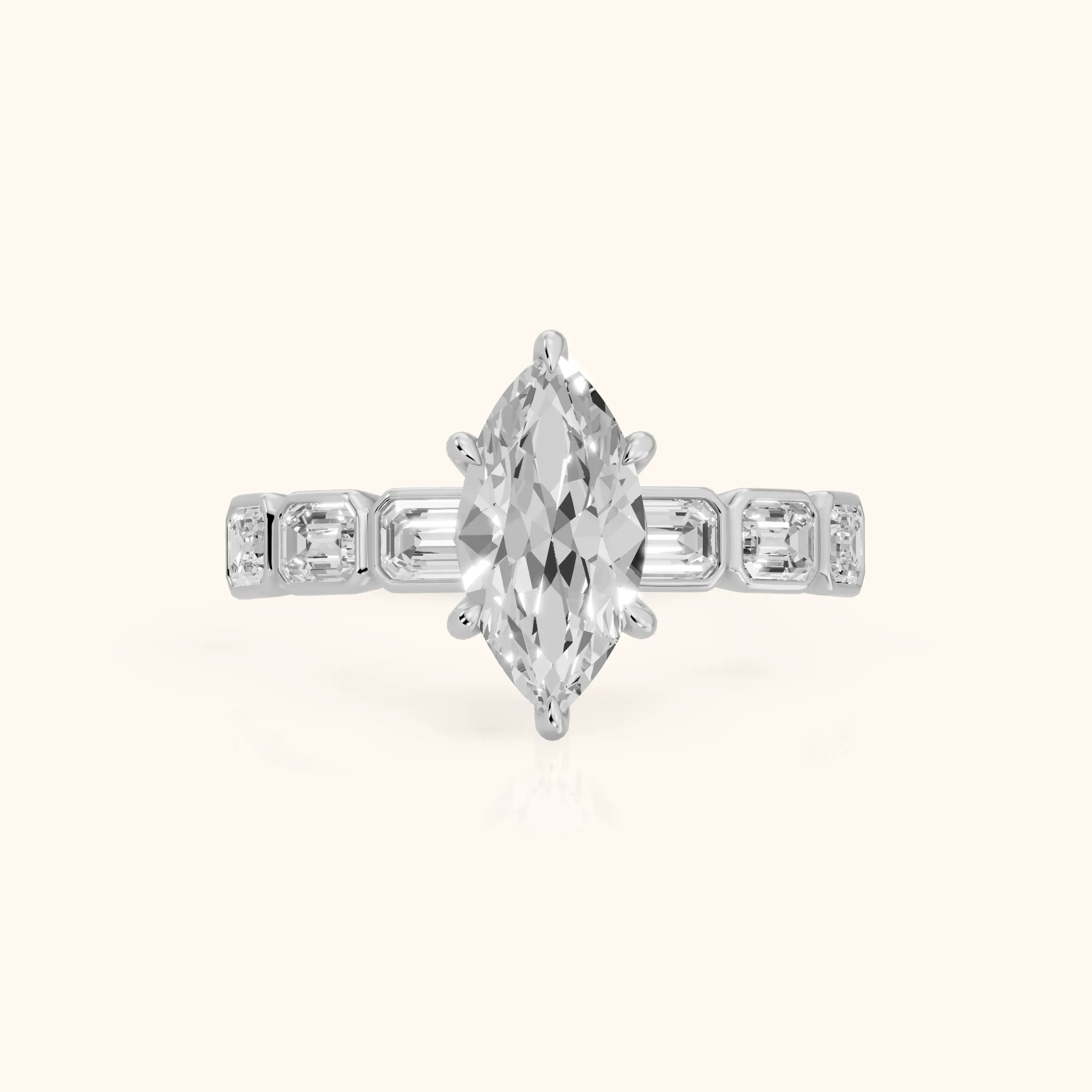 Carol Half Bezel Marquise Diamond Engagement Ring in Platinum — view 1