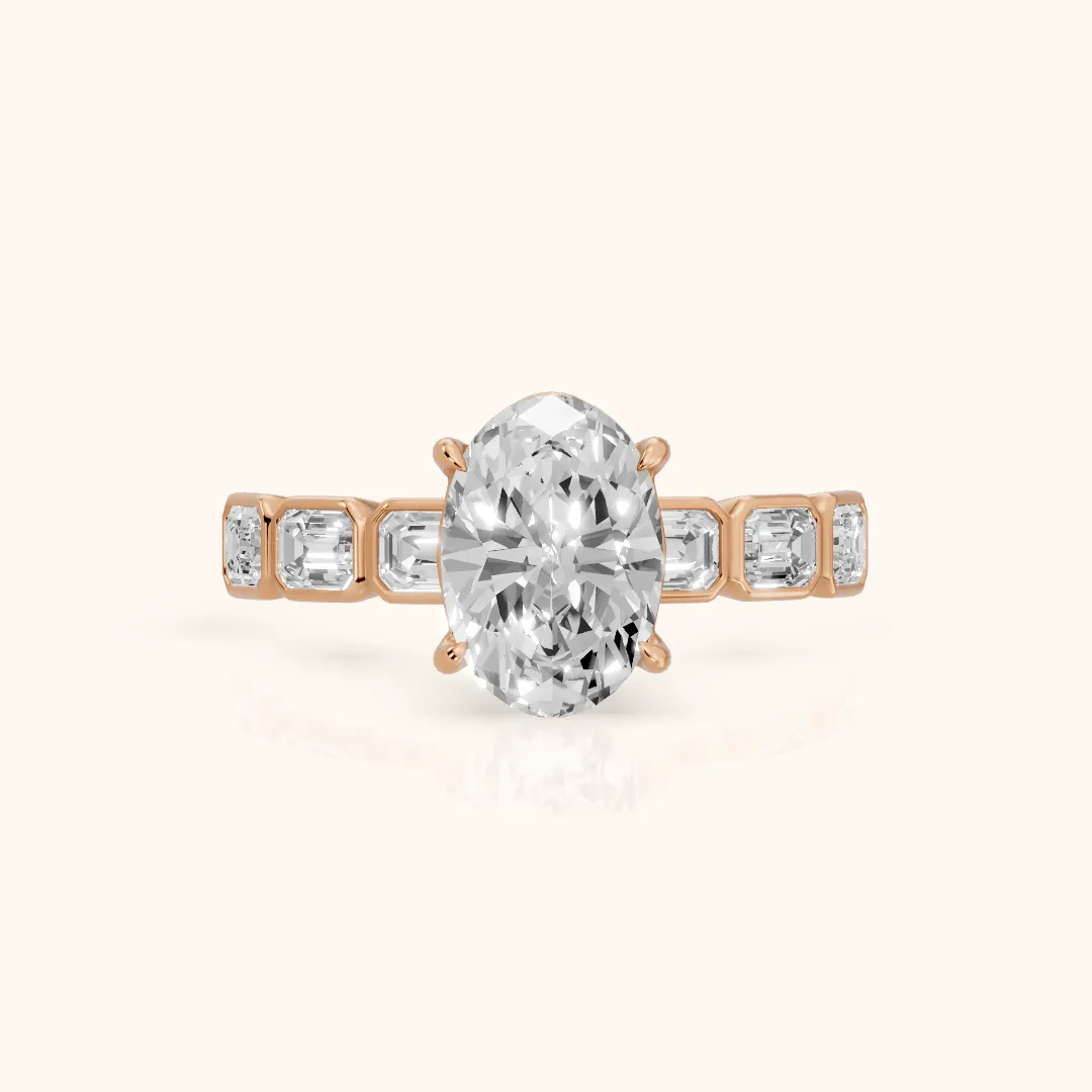 Carol Half Bezel Oval Diamond Engagement Ring in Rose Gold — view 2