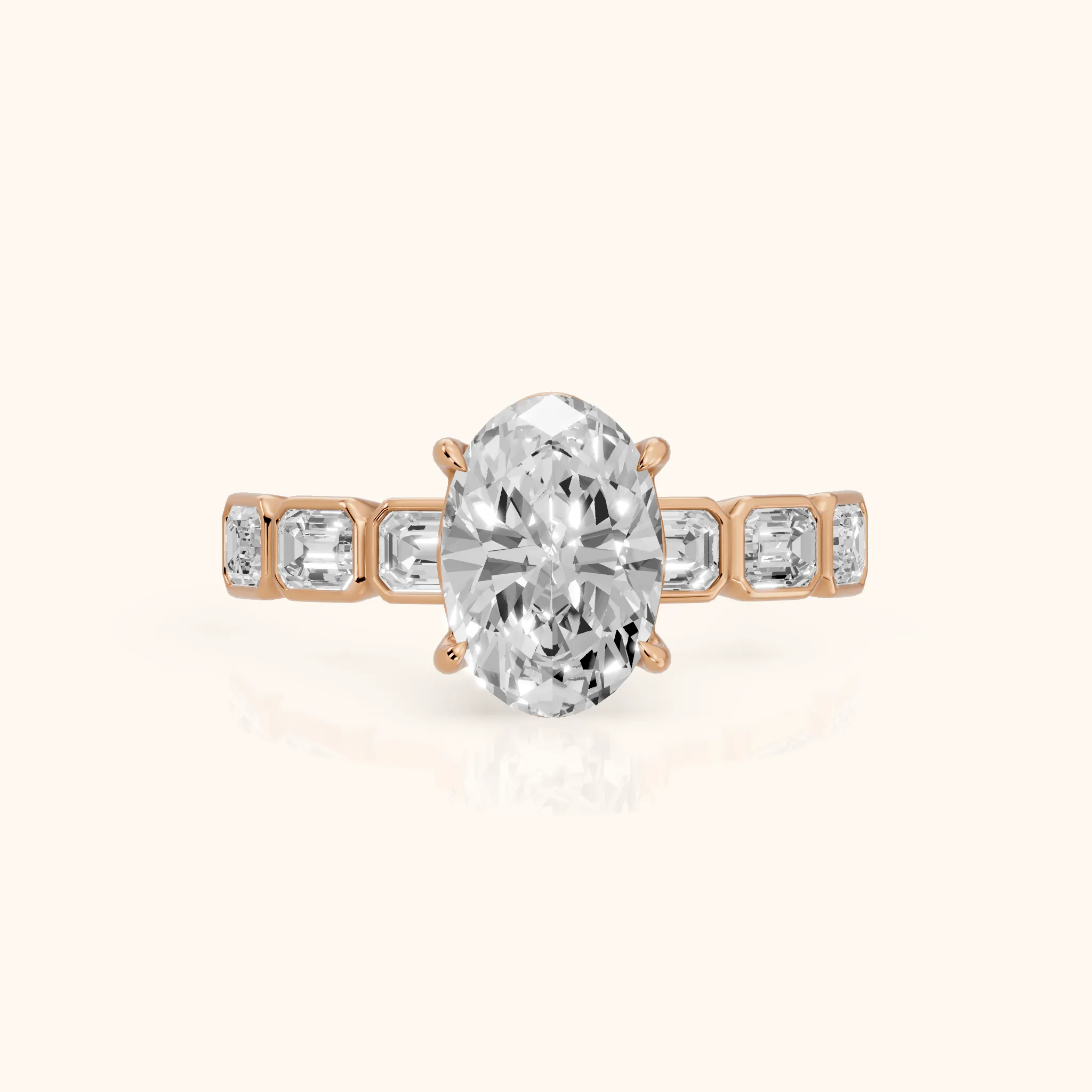 Carol Half Bezel Oval Diamond Engagement Ring in Rose Gold — view 1