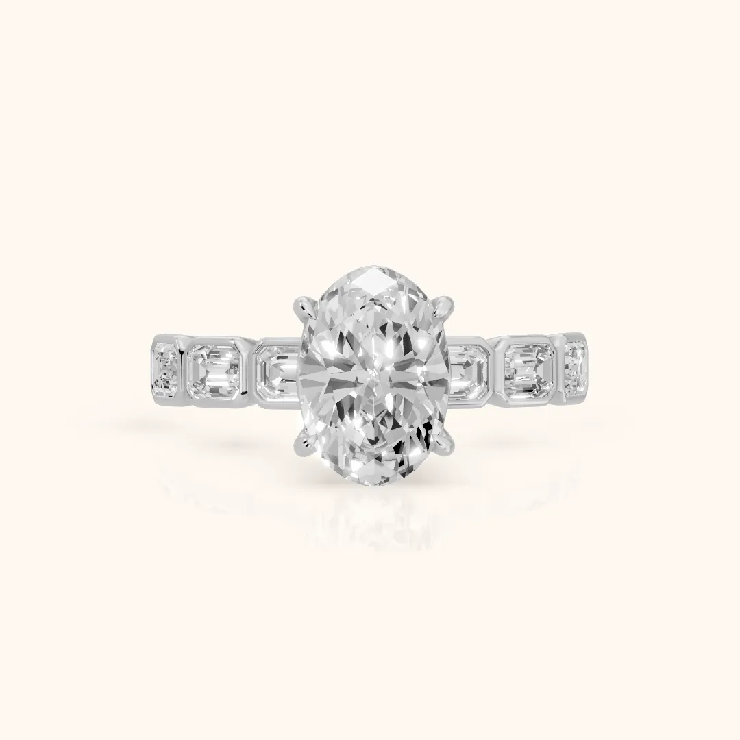 Carol Half Bezel Oval Diamond Engagement Ring in White Gold — view 2