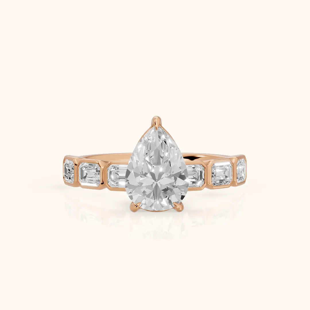 Carol Half Bezel Pear Diamond Engagement Ring in Rose Gold — view 2